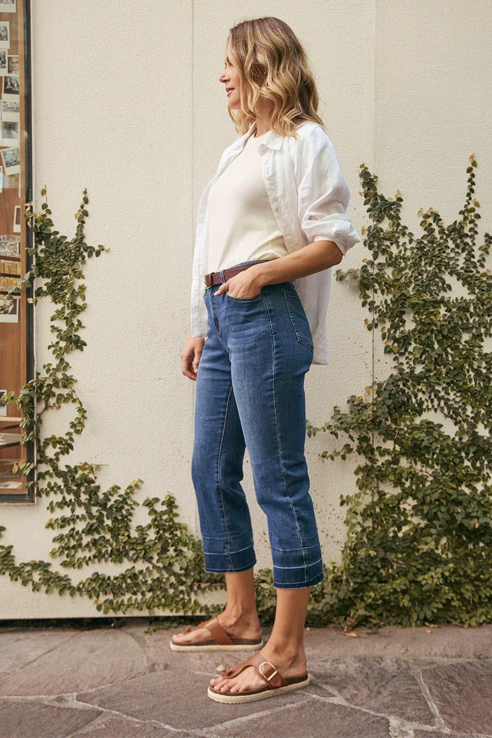 Adrift Denim Cropped Straight Leg Jeans in Mid Wash