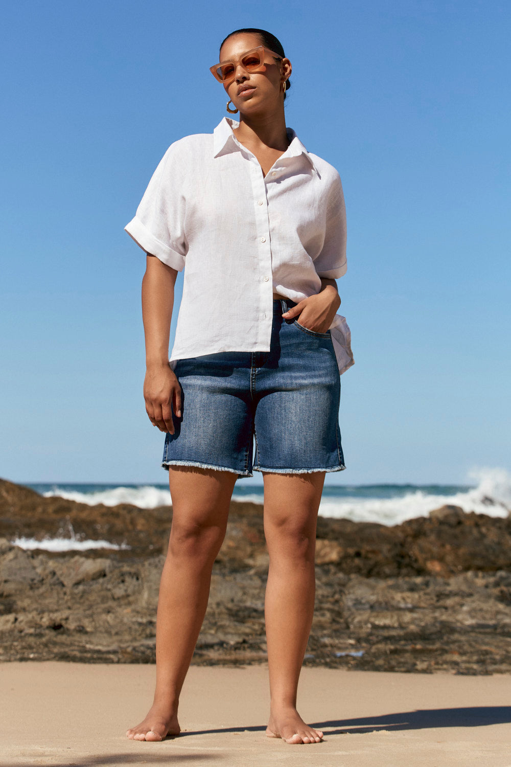 Adrift Denim Cut Off Shorts in Mid Wash