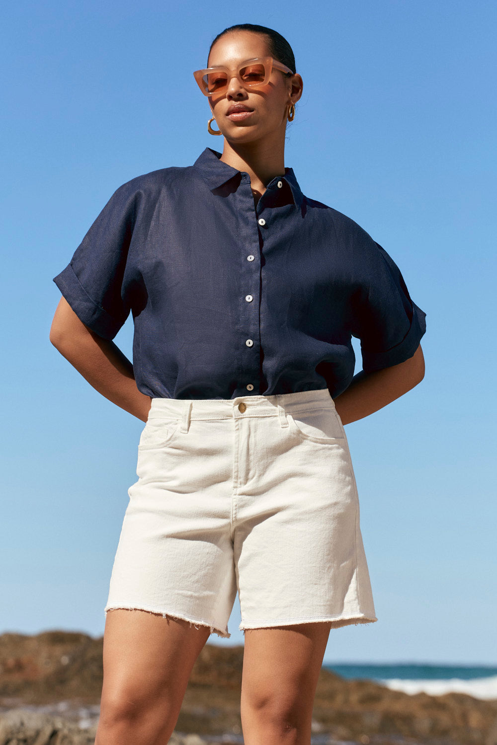 Adrift Denim Cut Off Shorts in White