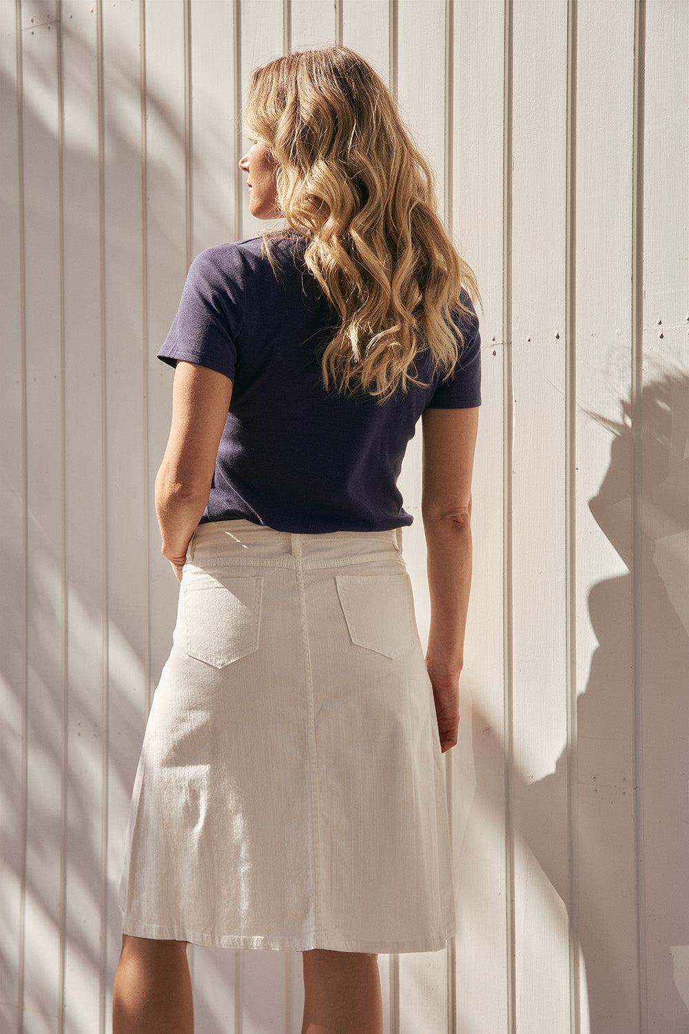 Adrift Denim Short A-Line Skirt in White