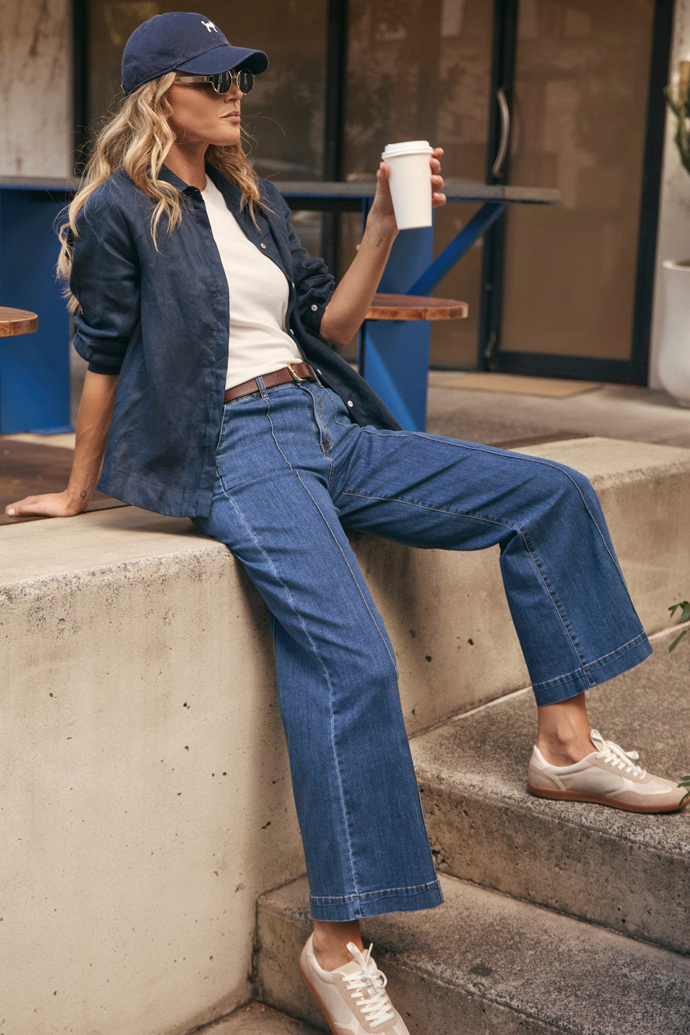 Adrift Denim Wide Leg Jeans in Mid Wash