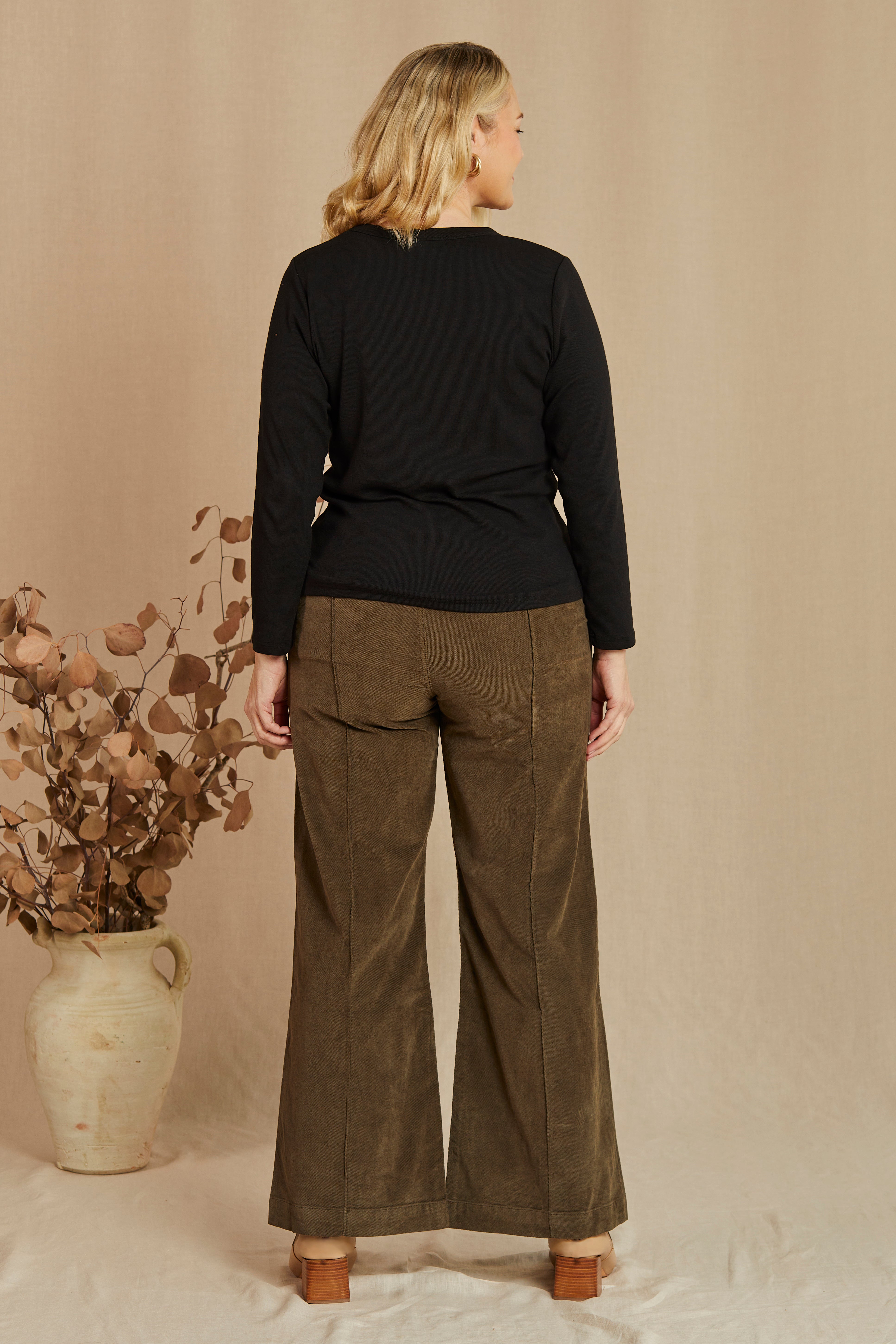 Adrift Wide Leg Brushed Cotton Pant in Olive