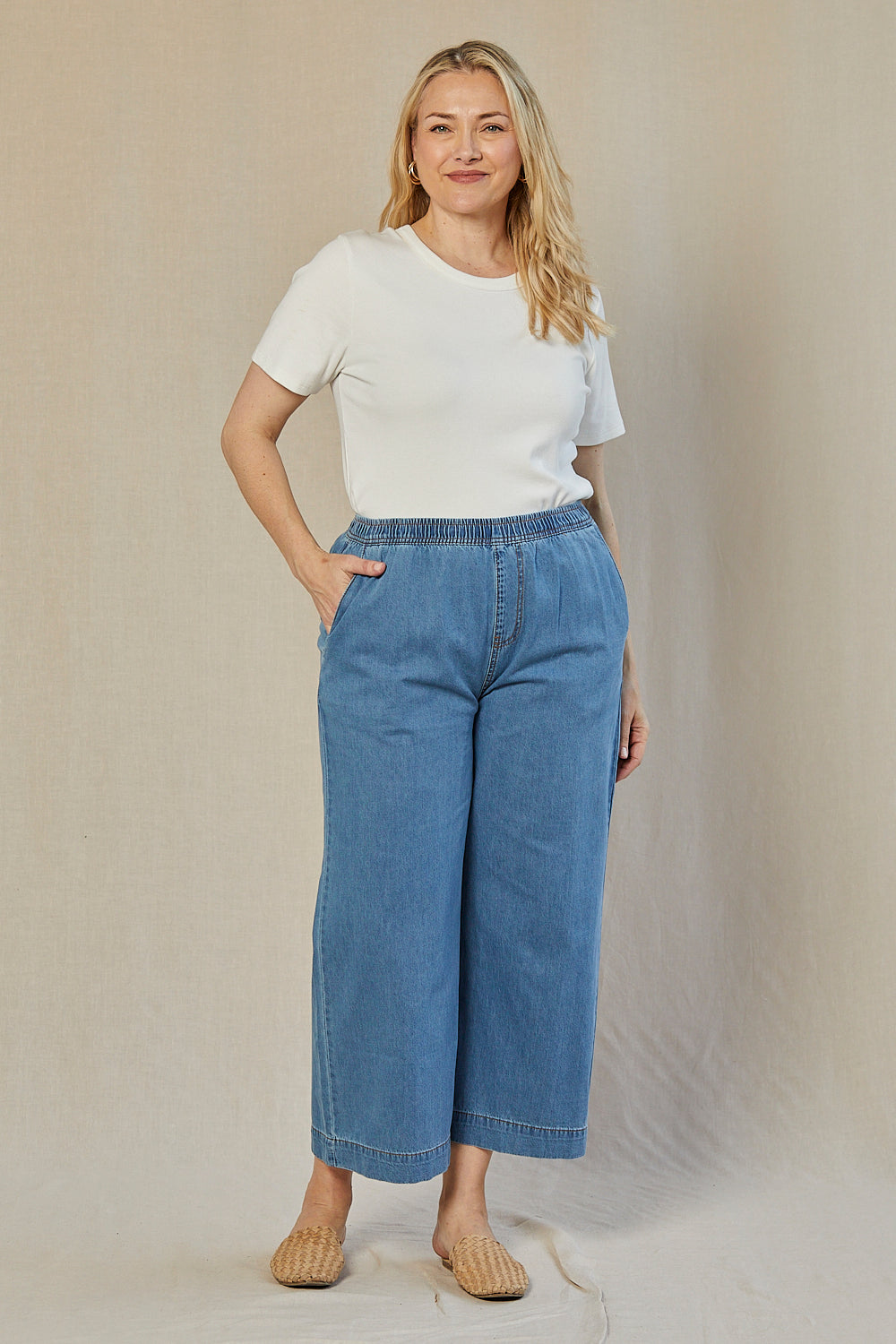 Breezy Relaxed Chambray Pant in Light Wash (Petite Length)