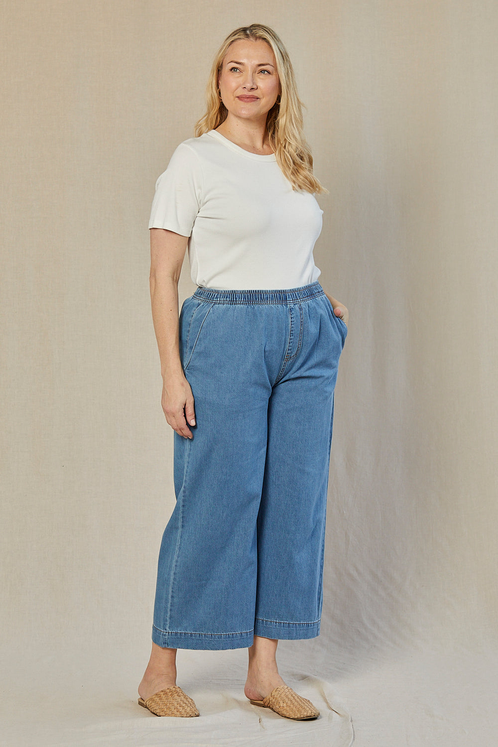 Breezy Relaxed Chambray Pant in Light Wash (Petite Length)