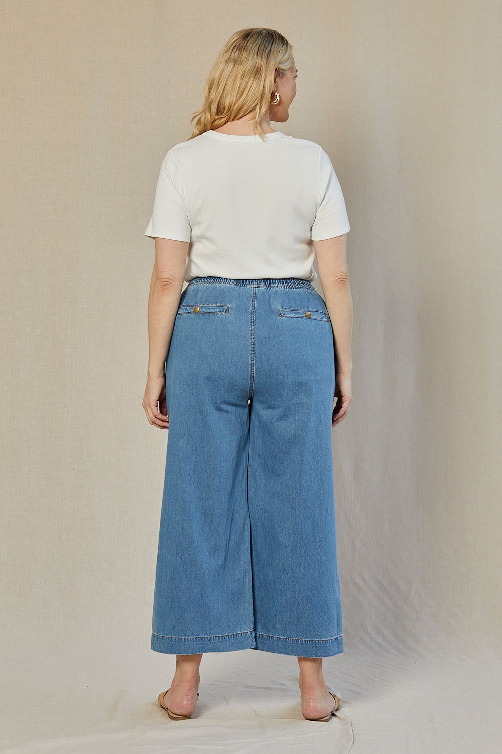 Breezy Relaxed Chambray Pant in Light Wash (Petite Length)