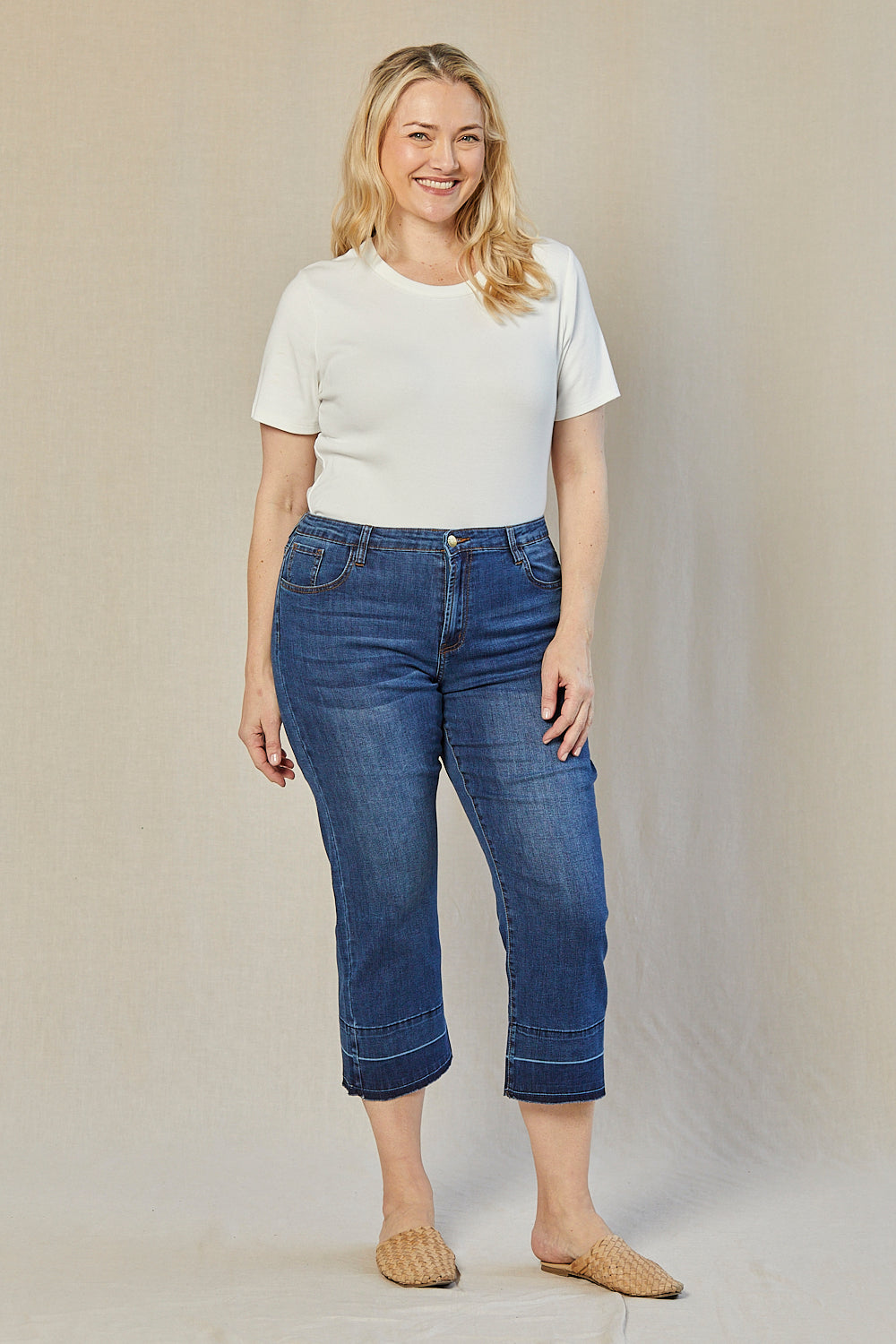 Adrift Denim Cropped Straight Leg Jeans in Mid Wash