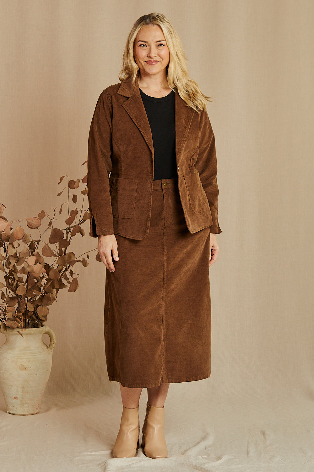 Adrift Relaxed Brushed Cotton Blazer in Chocolate