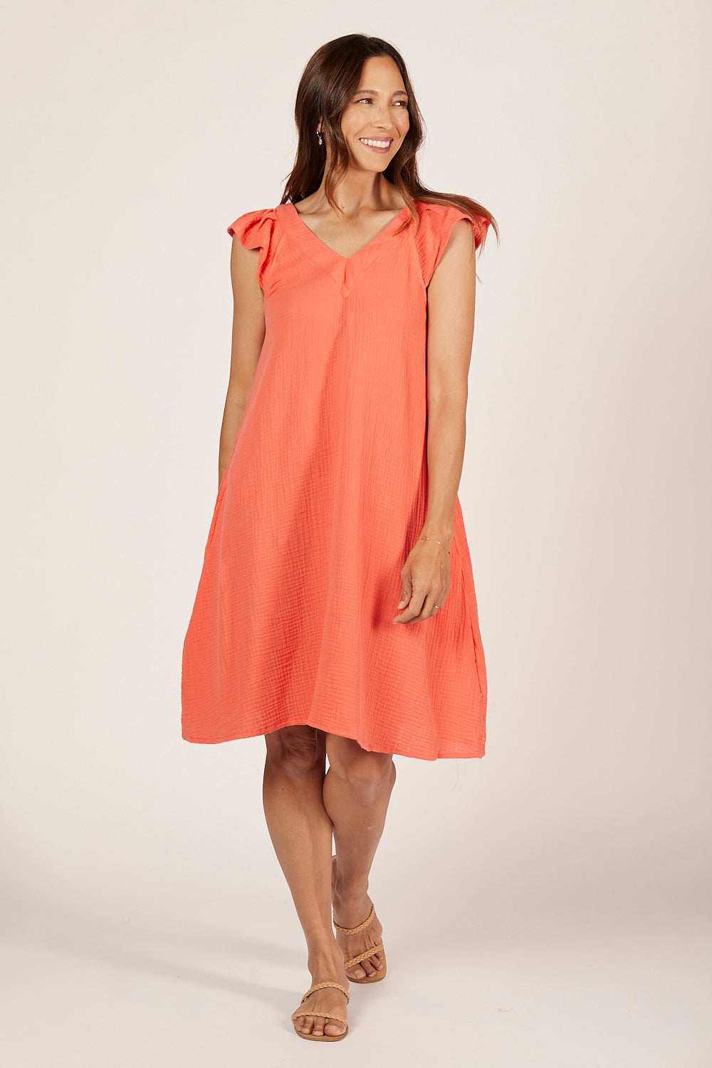 Rivka Crinkle Cotton Short Dress in Candlelight