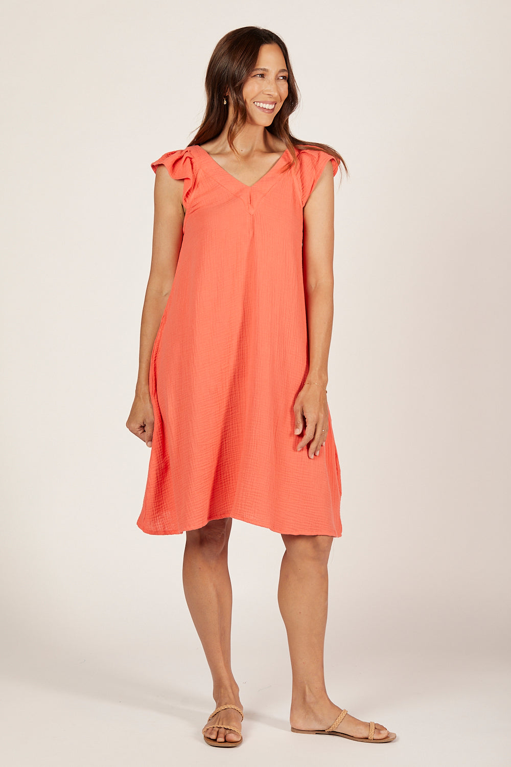 Rivka Crinkle Cotton Short Dress in Candlelight