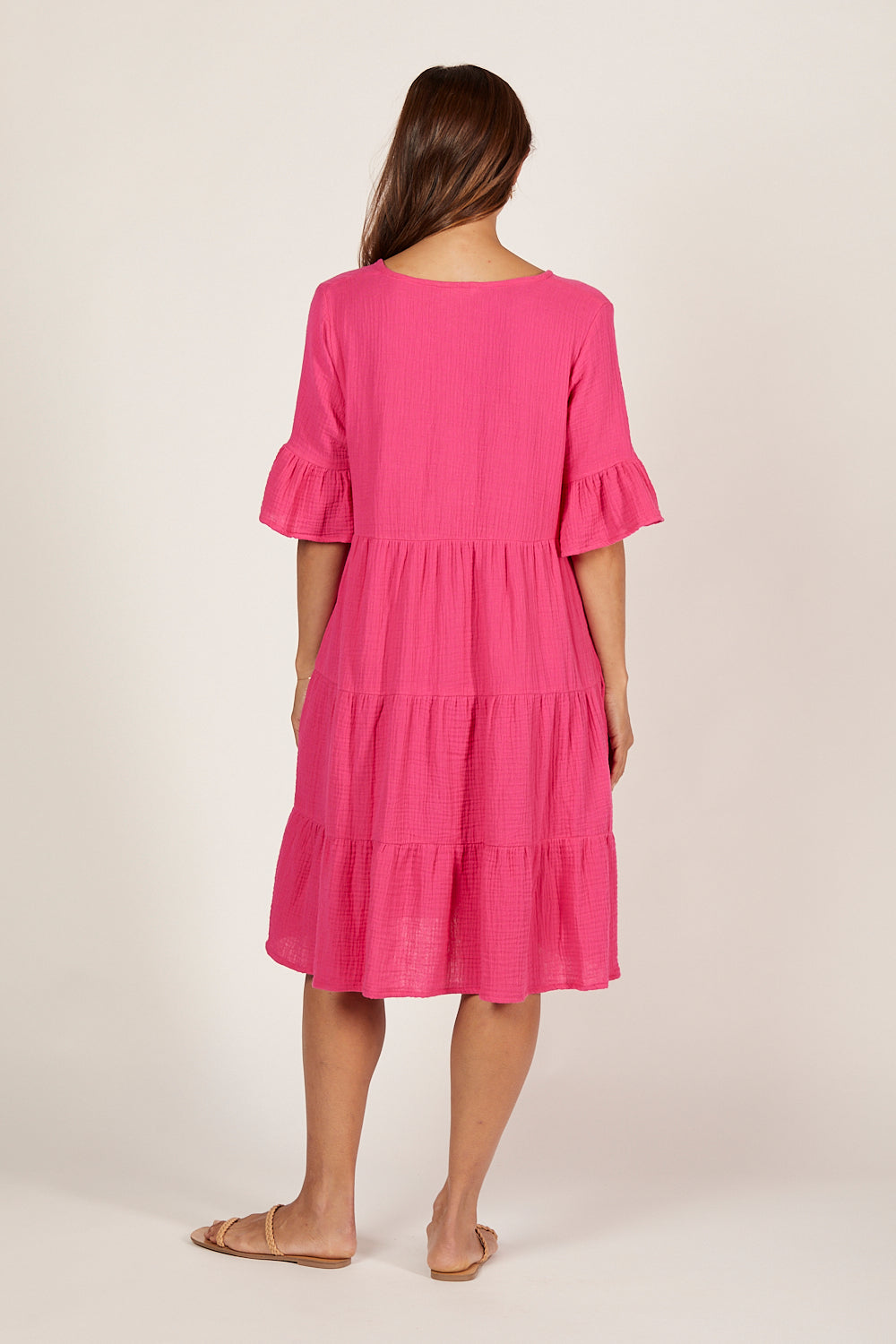 Scout Crinkle Cotton Tiered Dress in Pink Glo