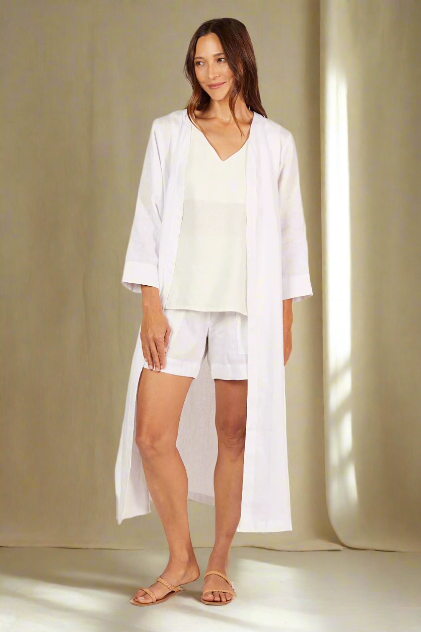 Long Line Linen Duster Jacket in White