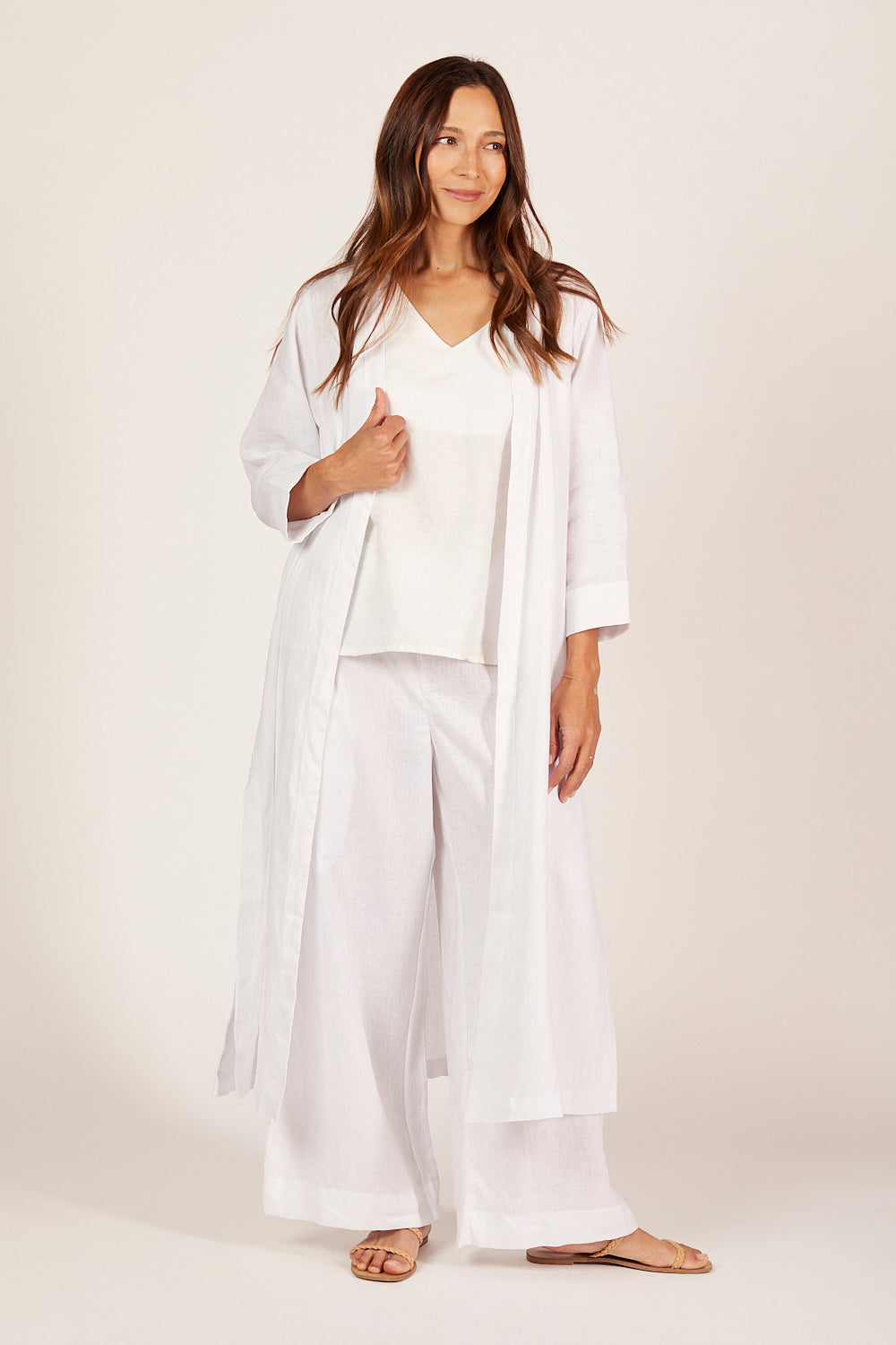 Long Line Linen Duster Jacket in White