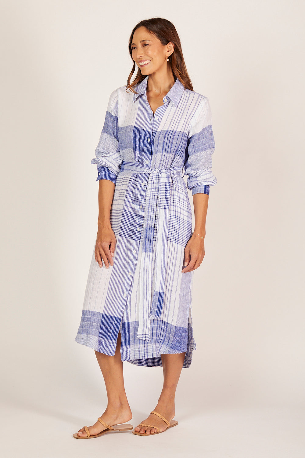 Abbey Linen Shirt Dress in Saori