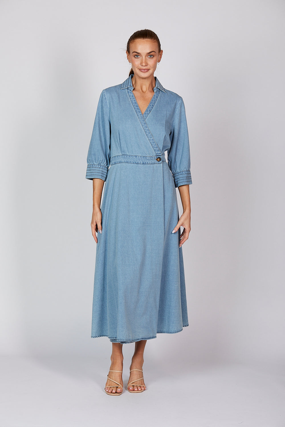 Wendy Chambray Wrap Dress in Light Wash