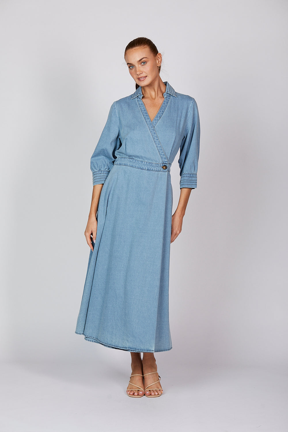 Wendy Chambray Wrap Dress in Light Wash