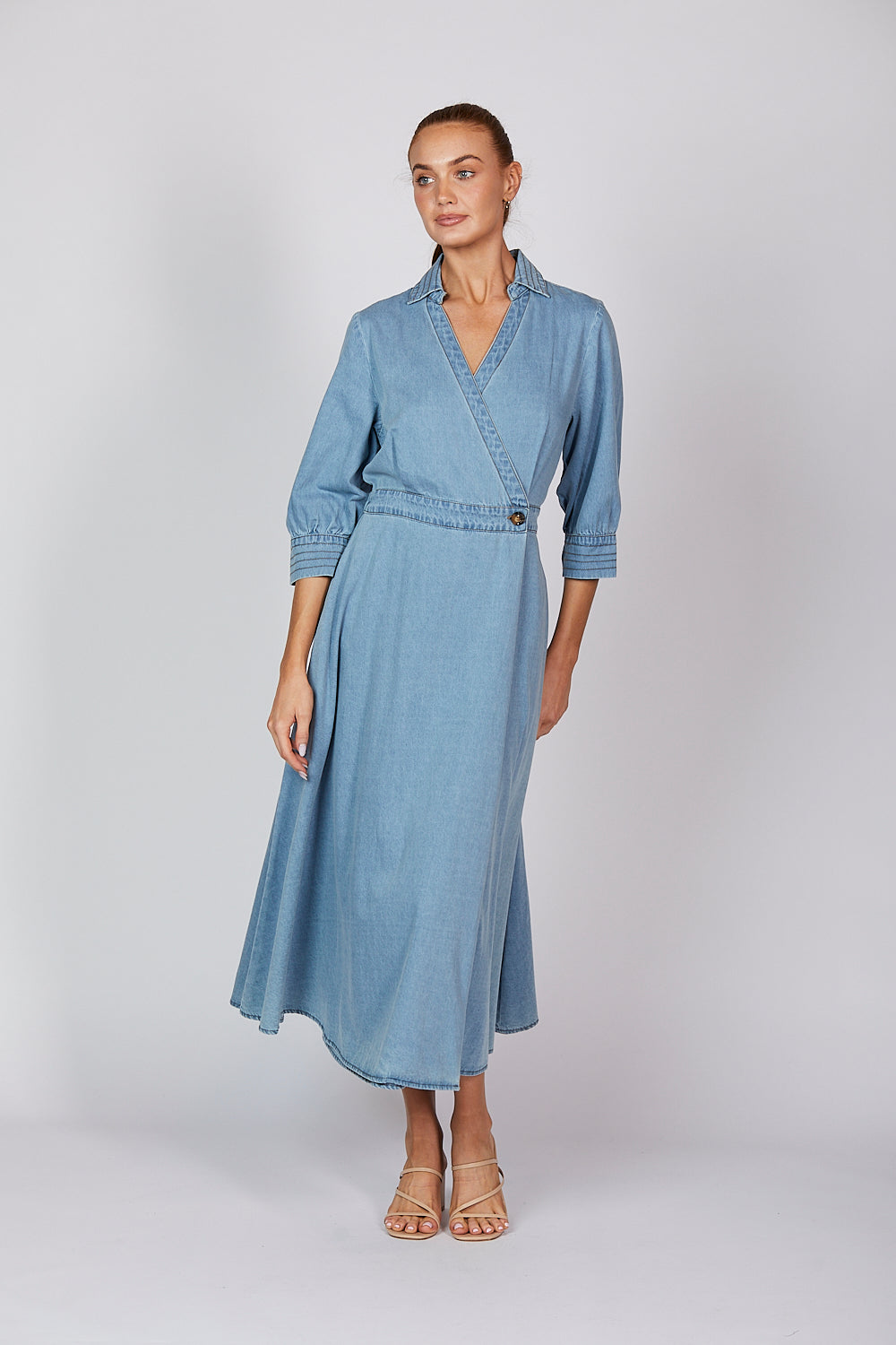 Wendy Chambray Wrap Dress in Light Wash