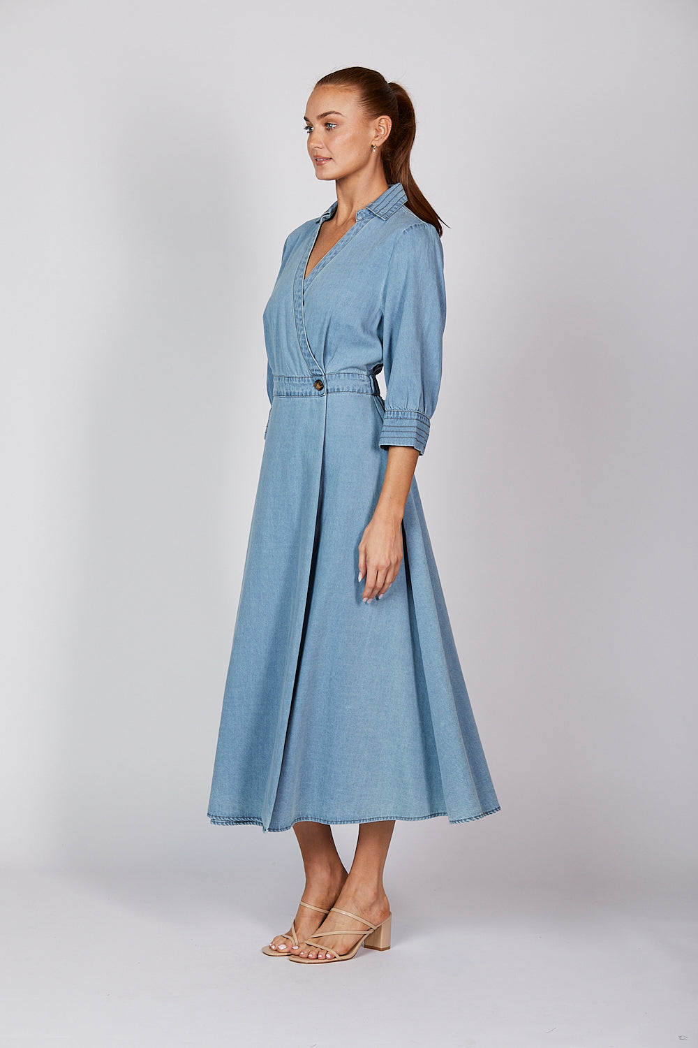 Wendy Chambray Wrap Dress in Light Wash