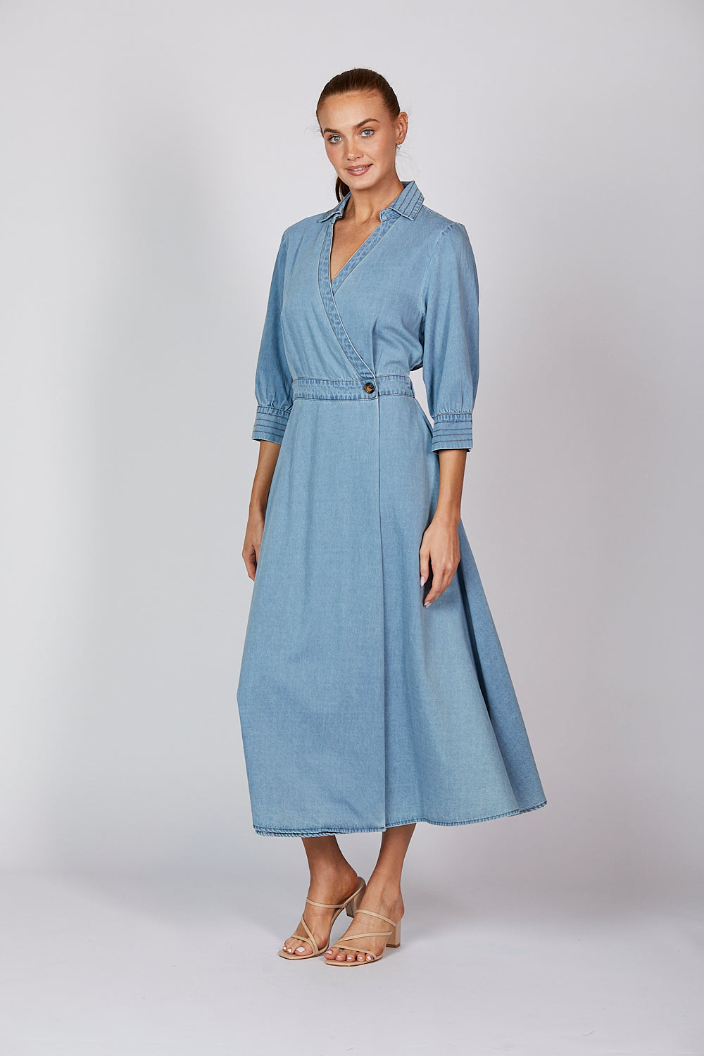 Wendy Chambray Wrap Dress in Light Wash