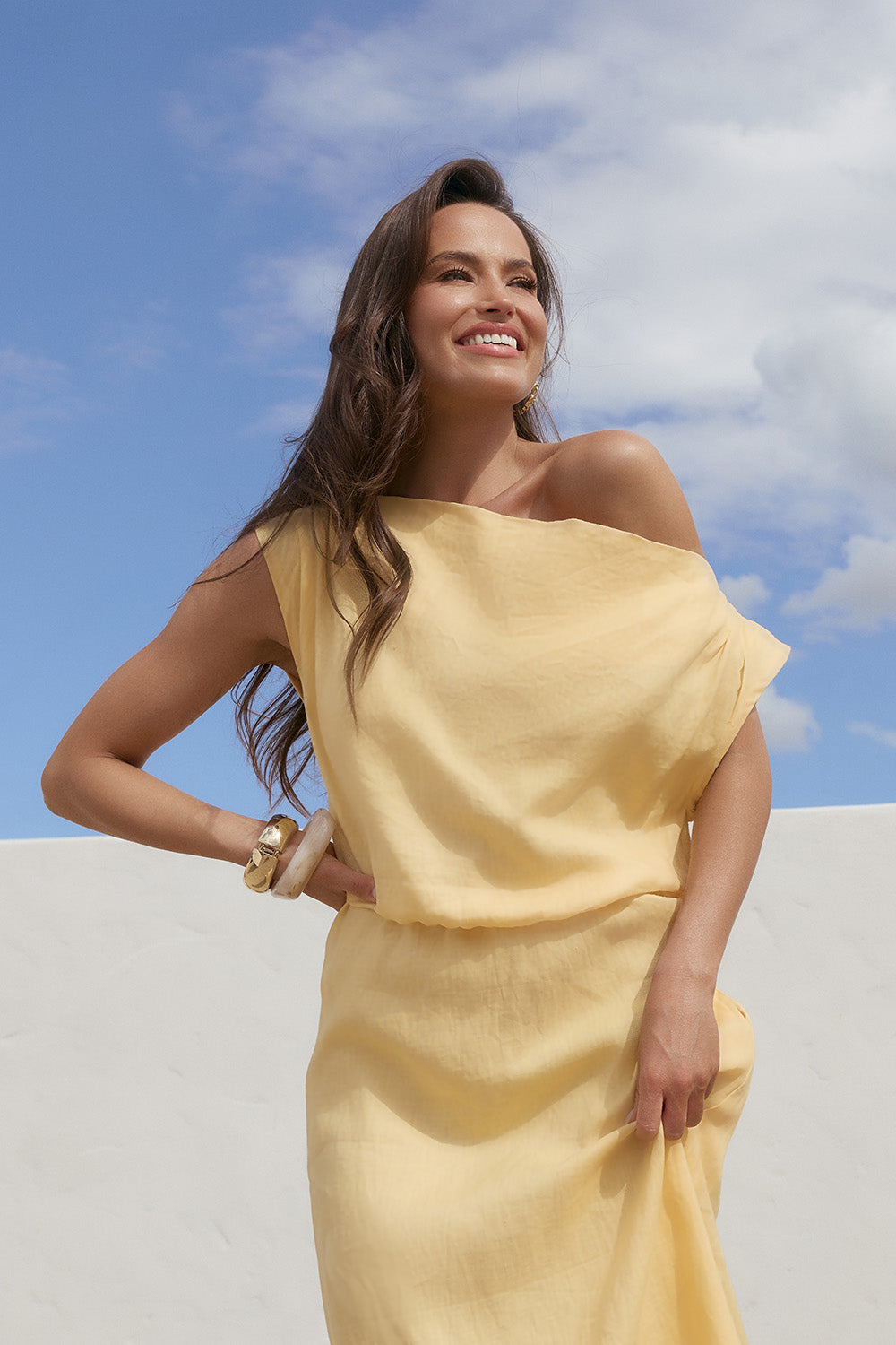 Alice Linen Drop Shoulder Dress in Buttery Yellow