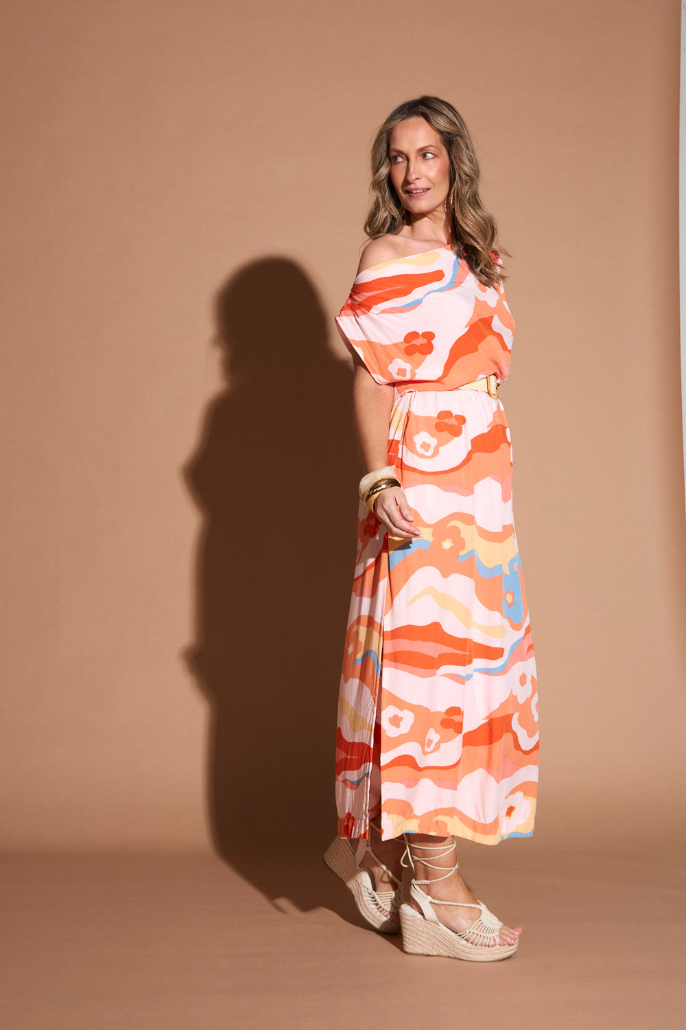 Alice Drop Shoulder Maxi Dress in Solene Orange