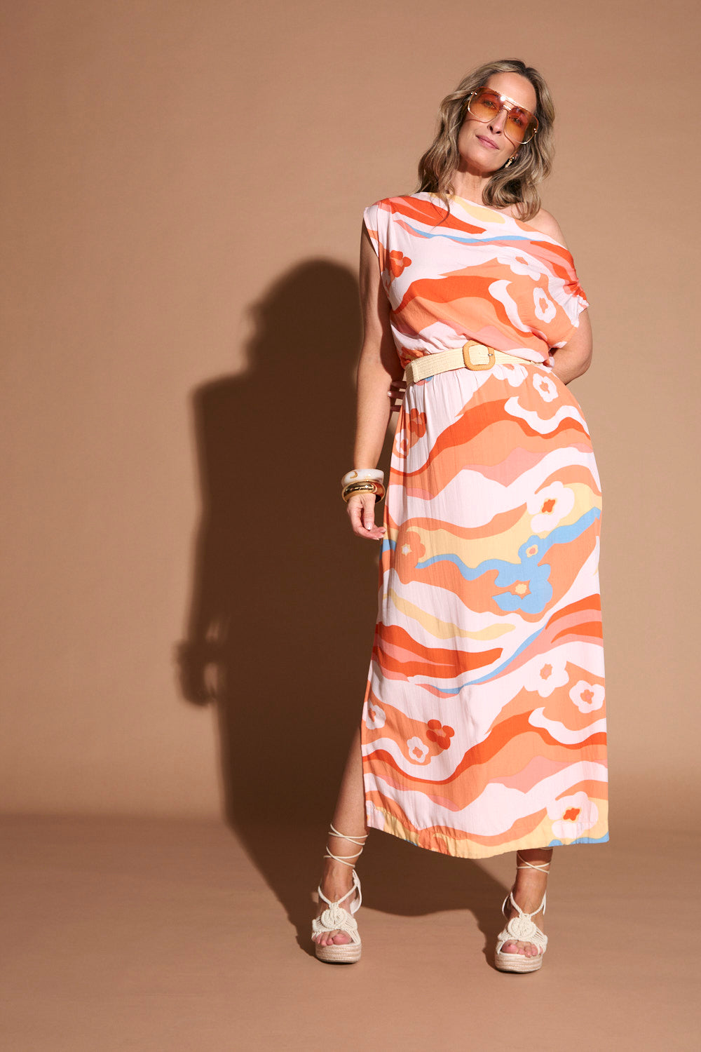 Alice Drop Shoulder Maxi Dress in Solene Orange