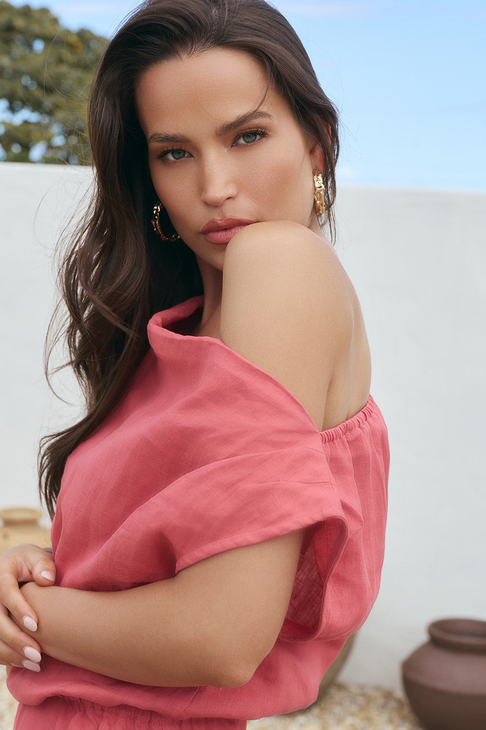 Alice Linen Drop Shoulder Dress in Vintage Rose