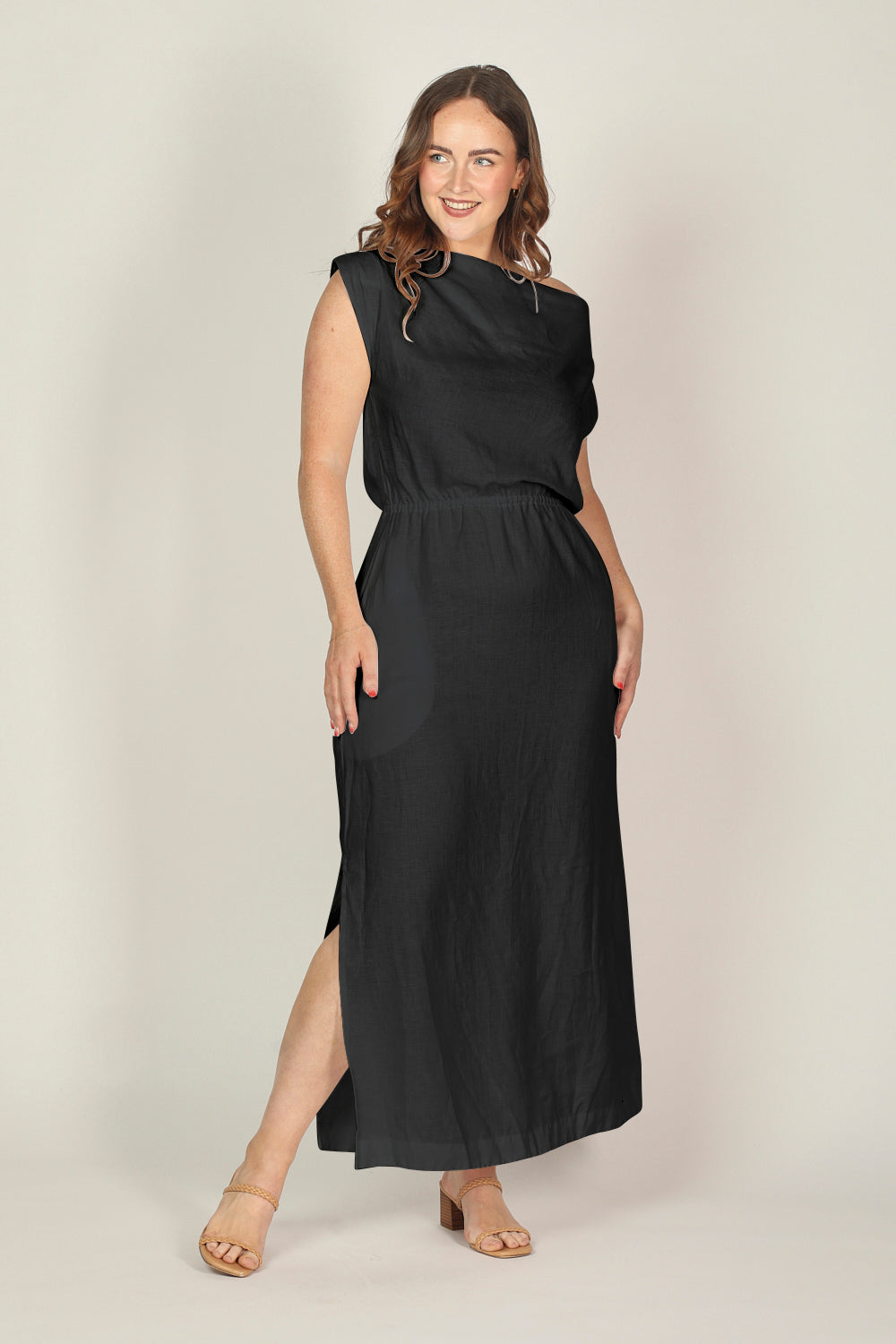 Alice Linen Drop Shoulder Dress in Black