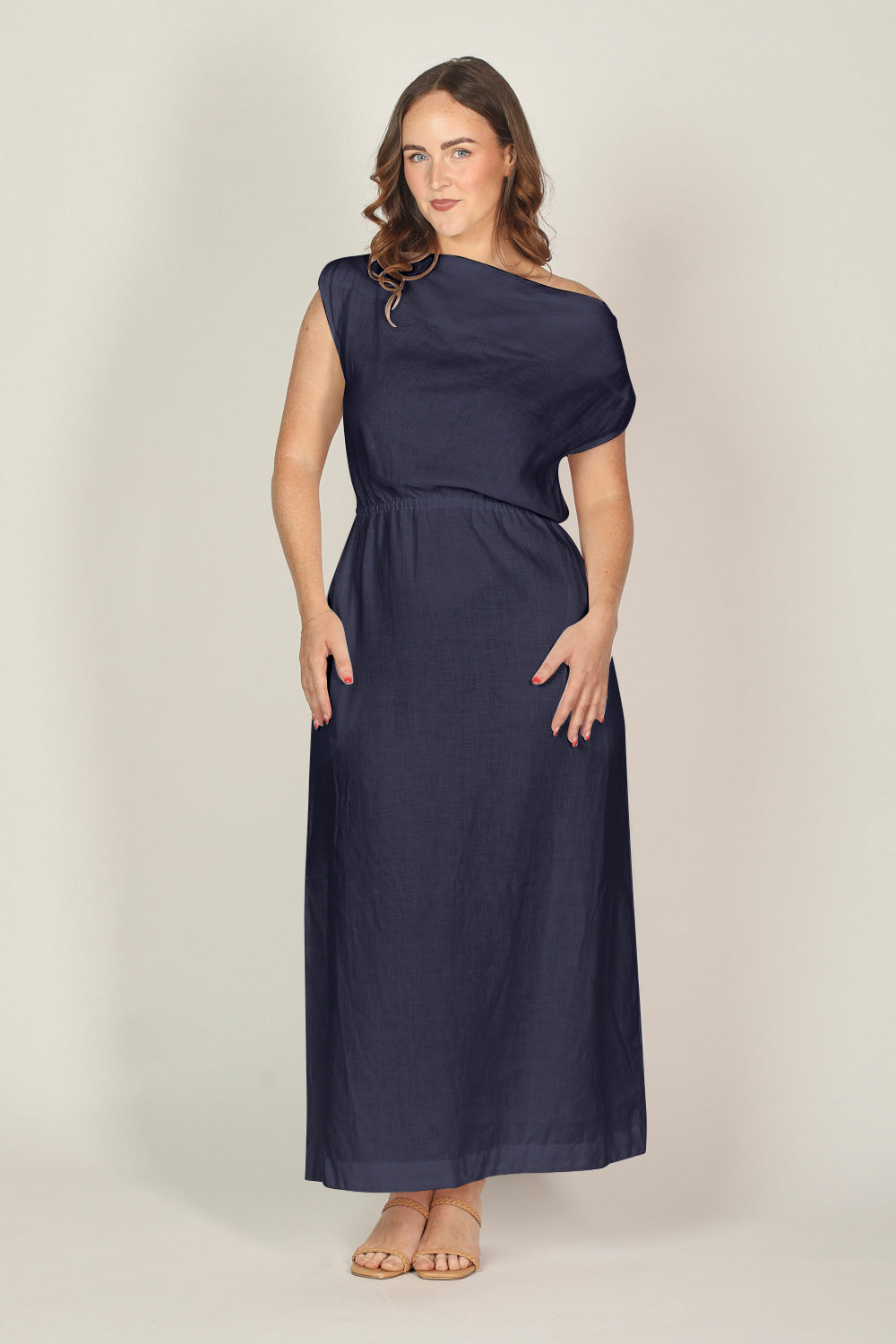 Alice Linen Drop Shoulder Dress in Navy