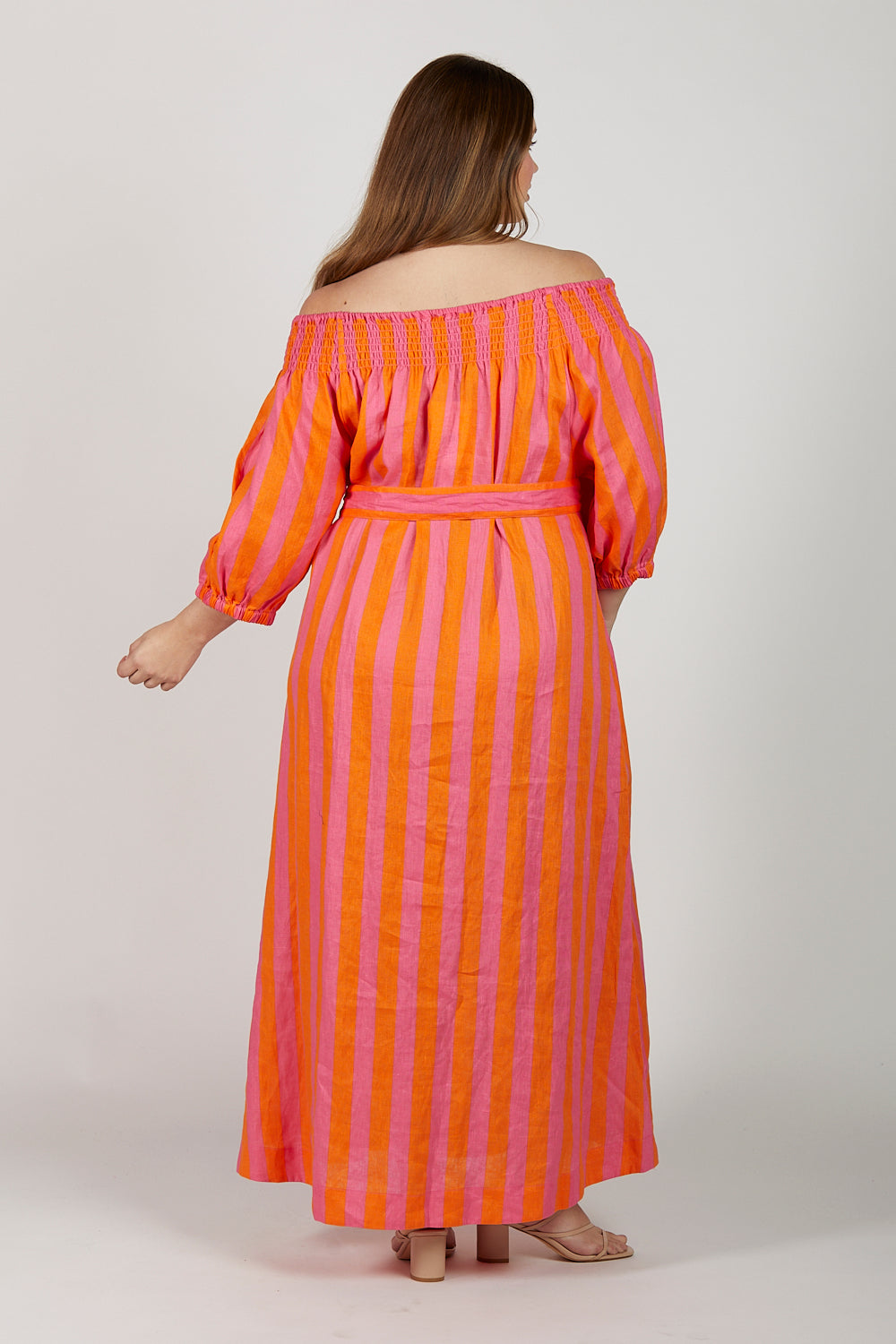 Alisa Linen Off The Shoulder Dress in Afterglow