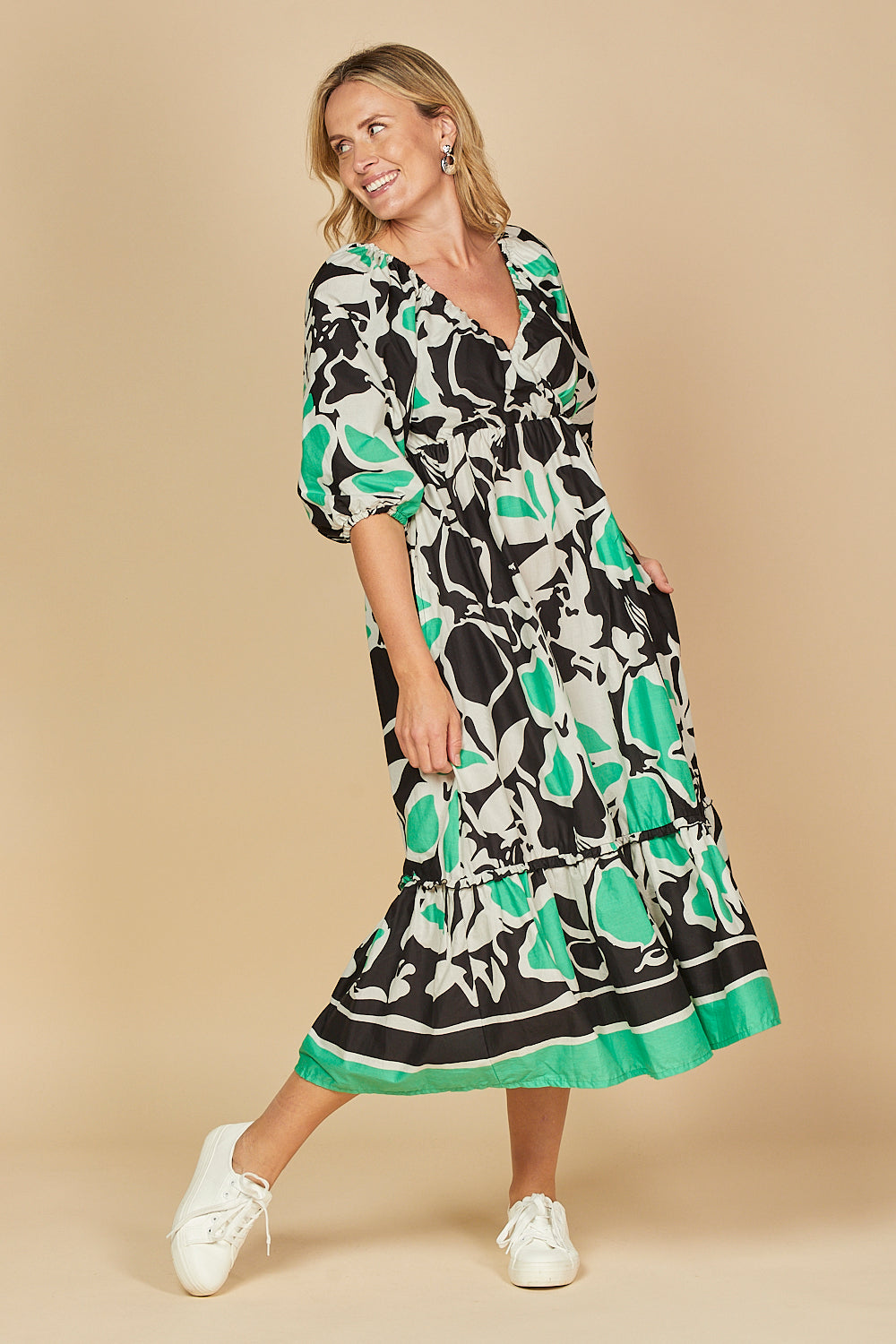 Alison 3/4 Sleeve Maxi Dress in Helsinki Summer