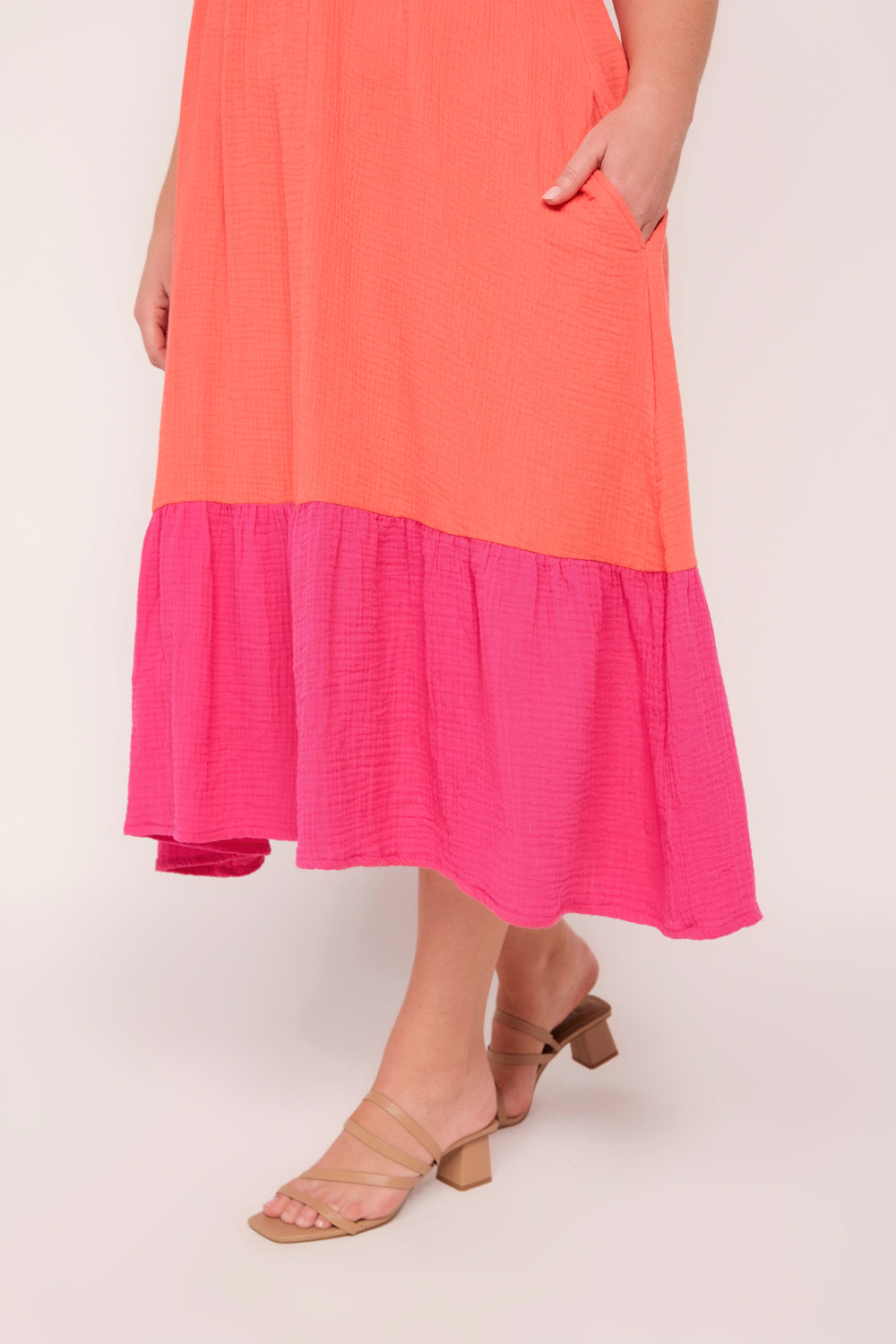 Alison Crinkle Cotton Midi Dress in Sunset