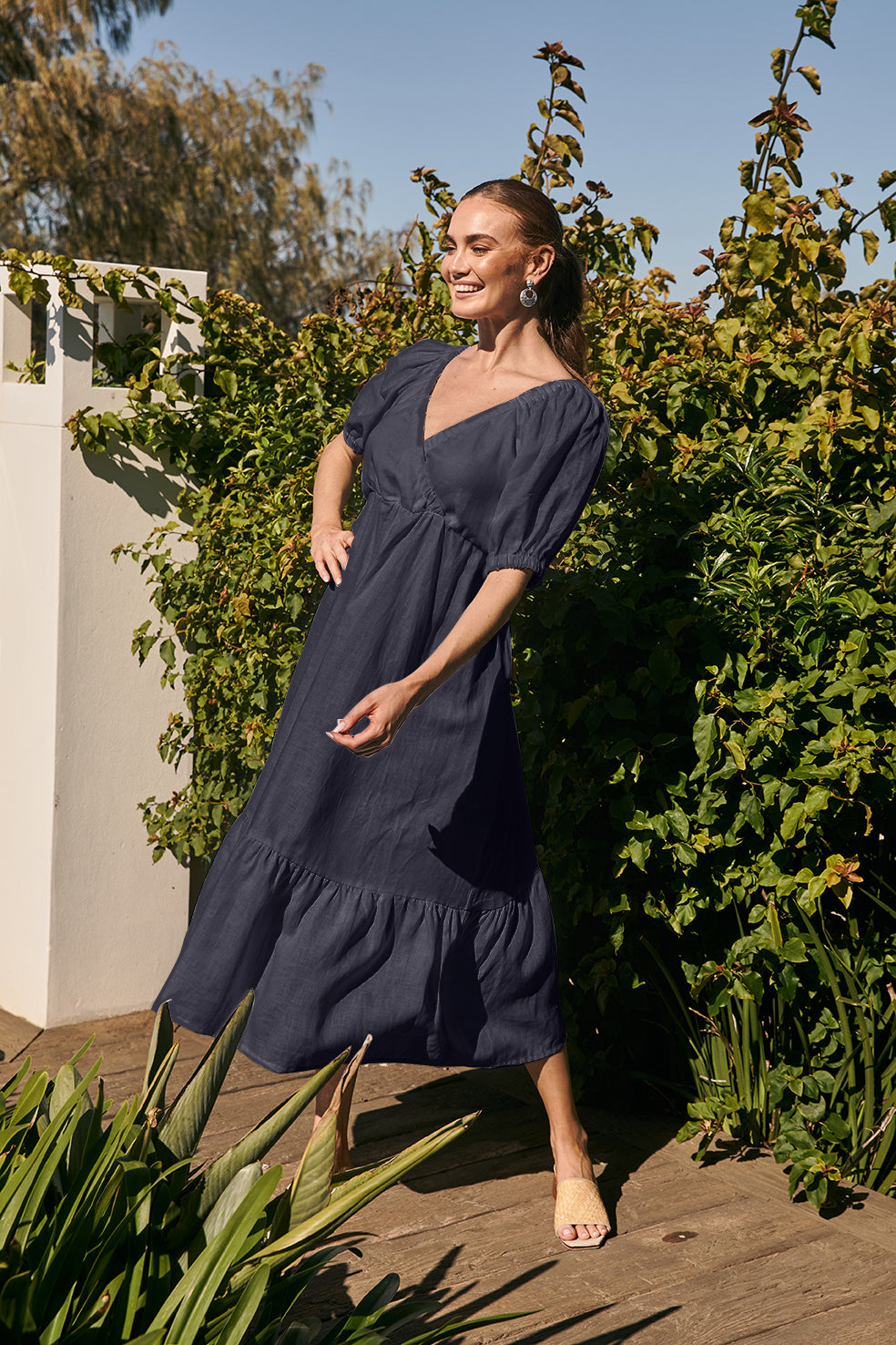 Alison Linen Maxi Dress in Navy