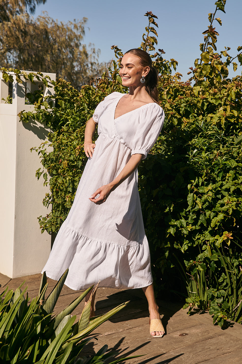 Alison Linen Maxi Dress in White