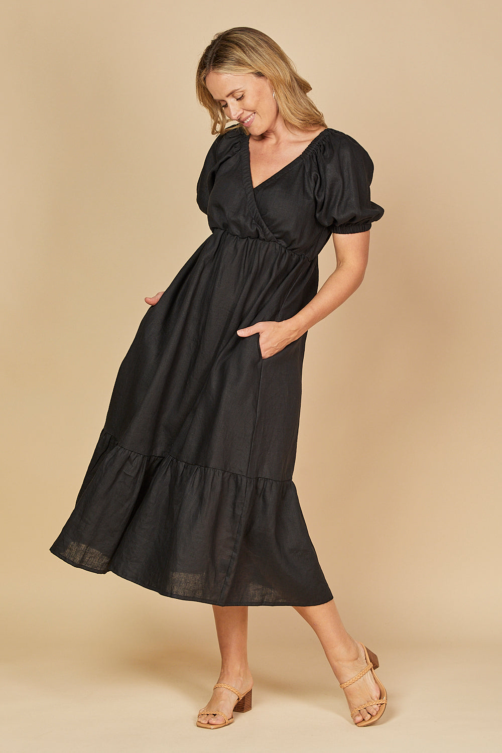 Alison Linen Maxi Dress in Black