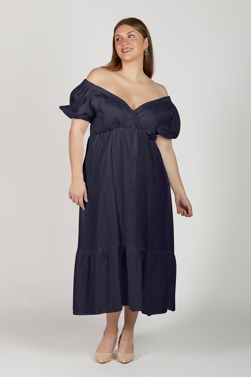 Alison Linen Maxi Dress in Navy