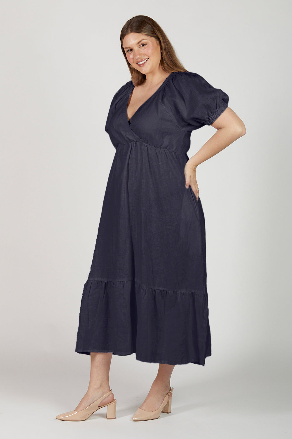 Alison Linen Maxi Dress in Navy