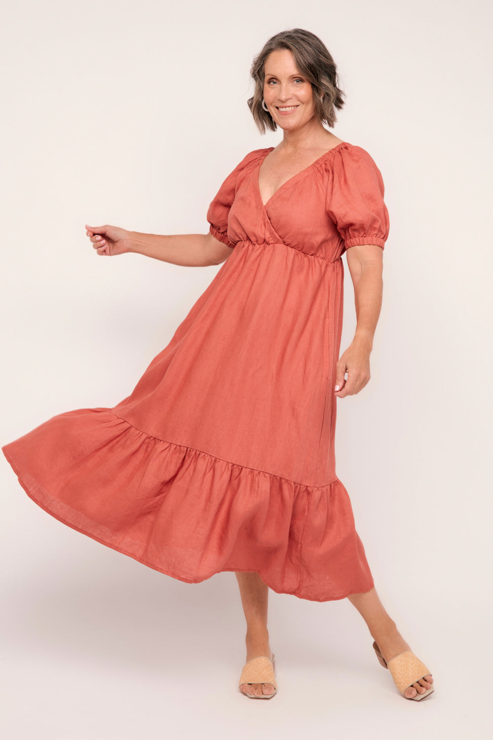 Alison Linen Midi Dress in Desert Rose