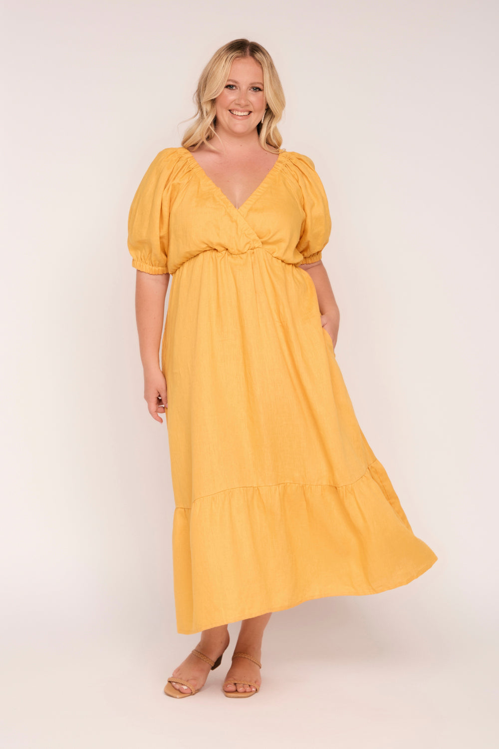 Alison Linen Midi Dress in Golden Hour