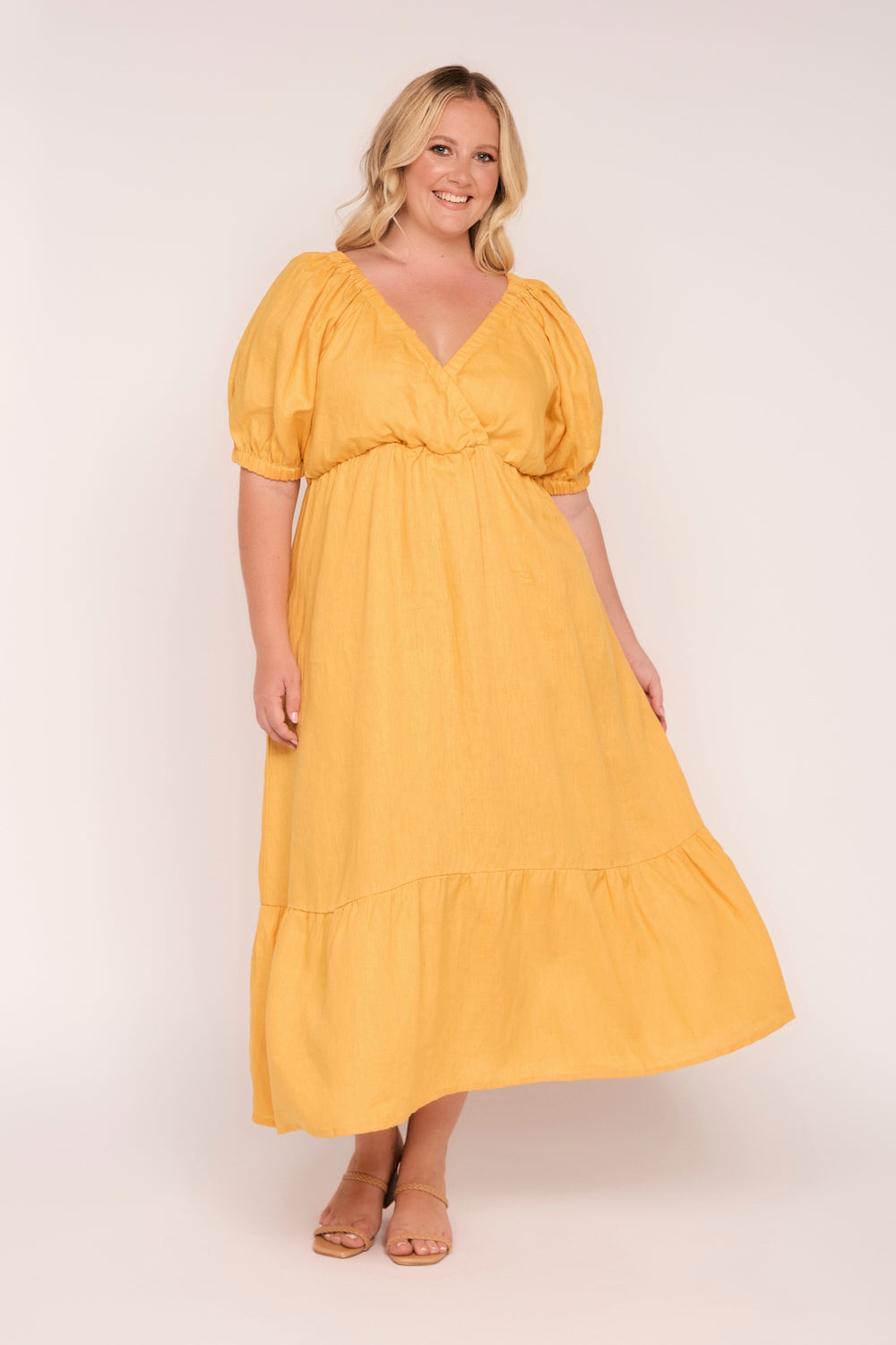 Alison Linen Midi Dress in Golden Hour