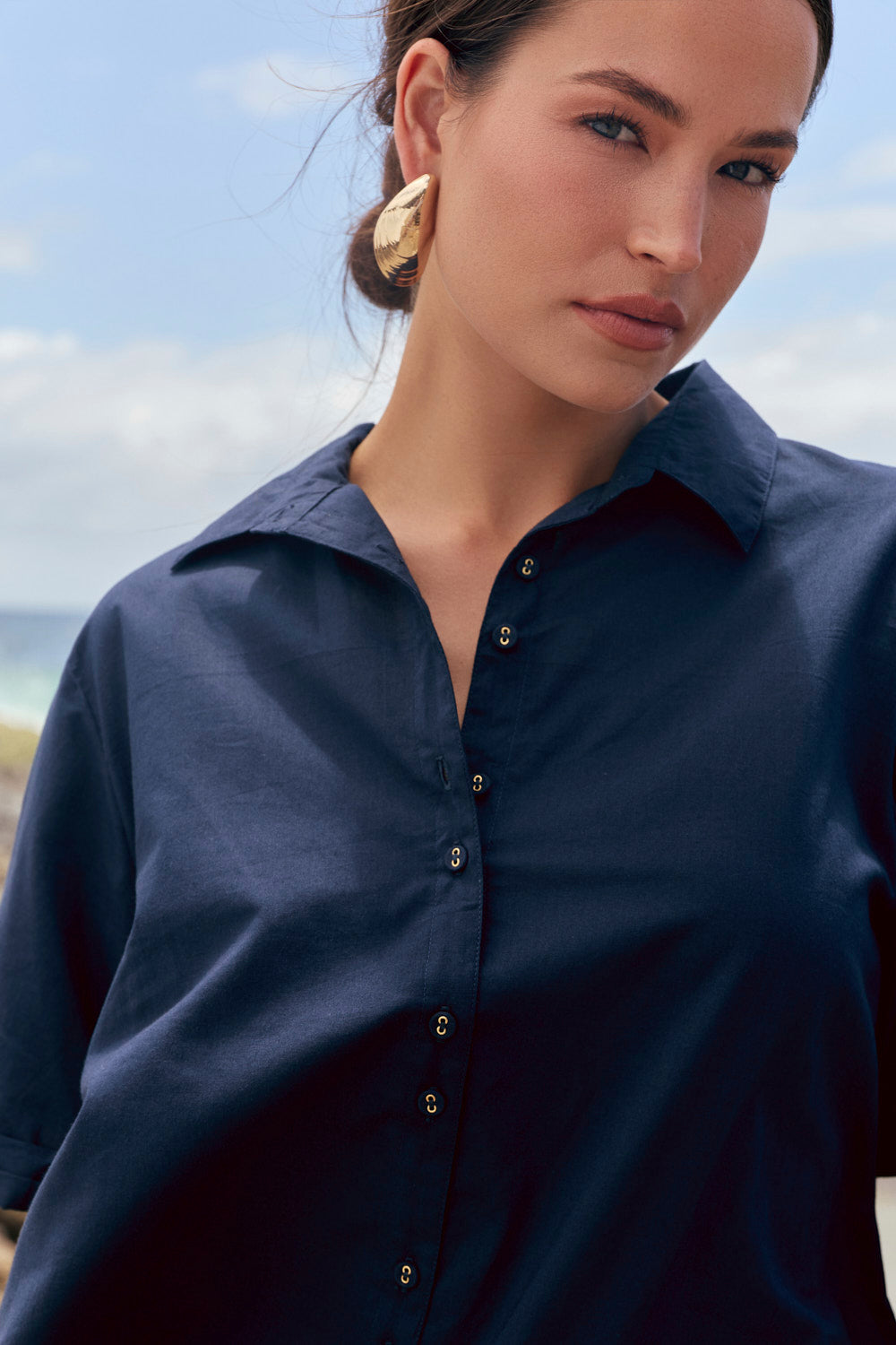 Amani Short Sleeve Cotton Shirt in Navy