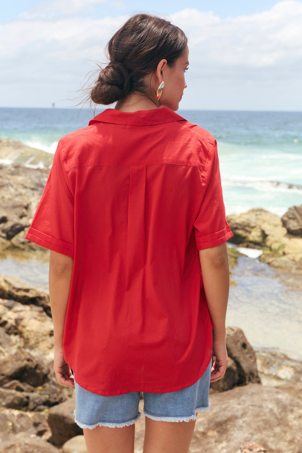 Amani Short Sleeve Cotton Shirt in Racing Red