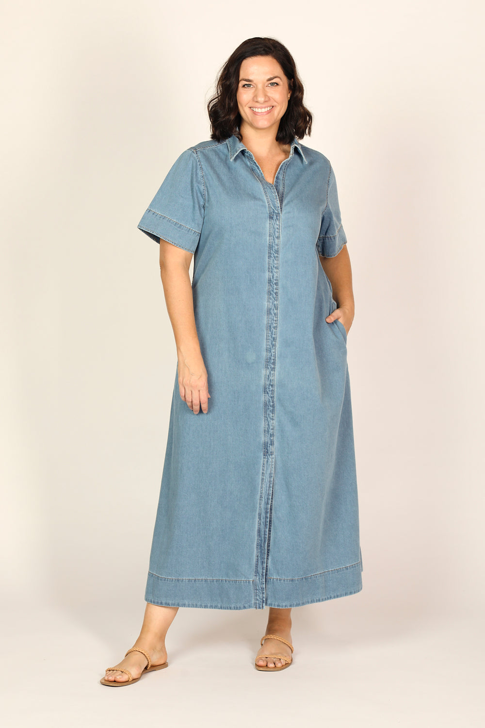 Anna Chambray Maxi Dress in Light Wash