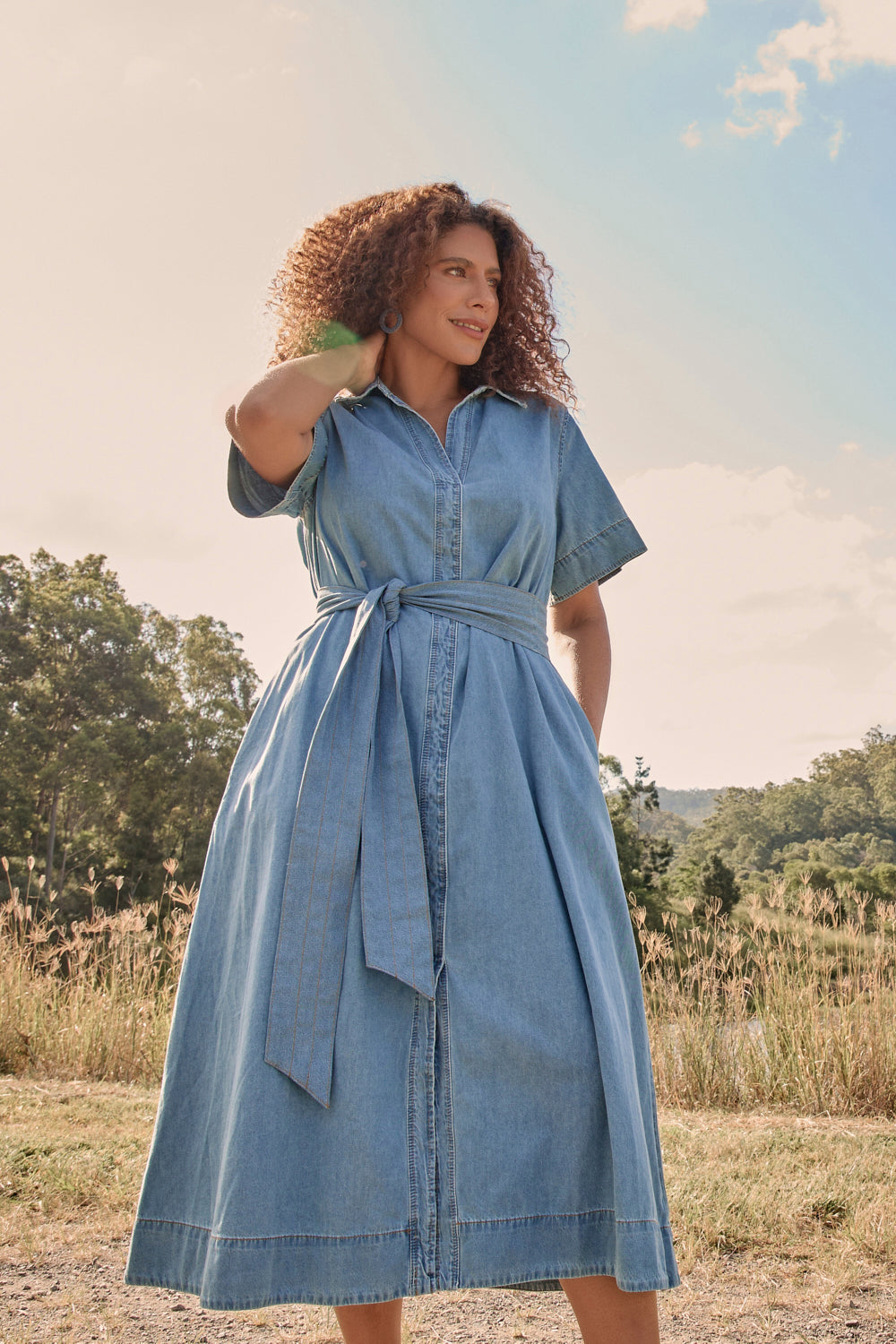 Anna Chambray Maxi Dress in Light Wash