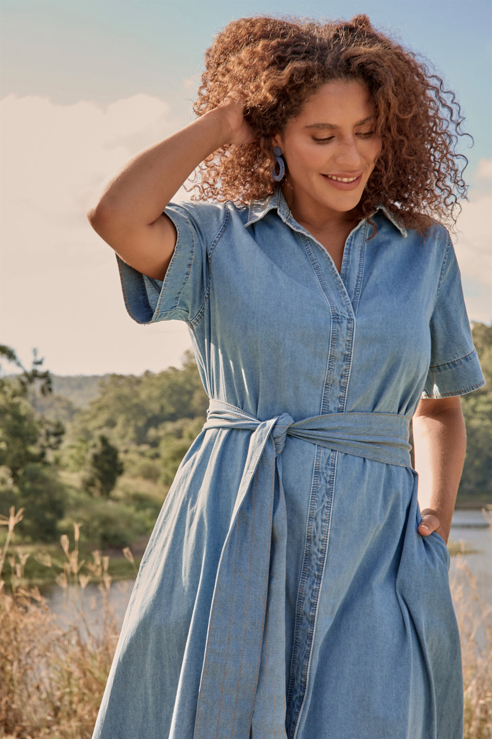 Anna Chambray Maxi Dress in Light Wash