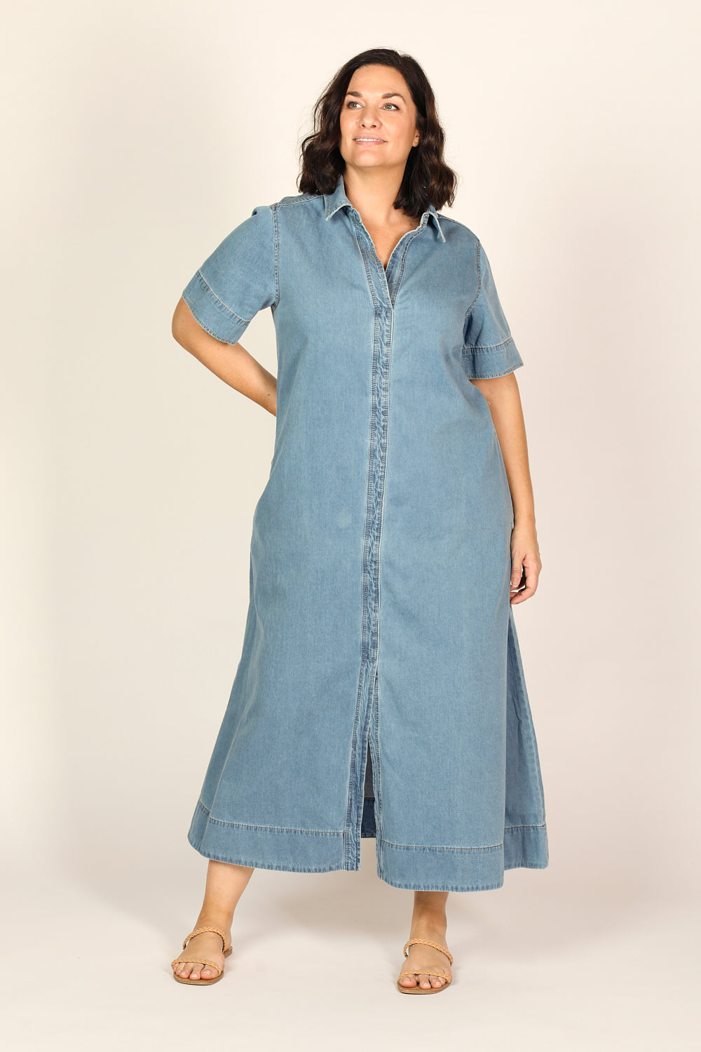 Anna Chambray Maxi Dress in Light Wash