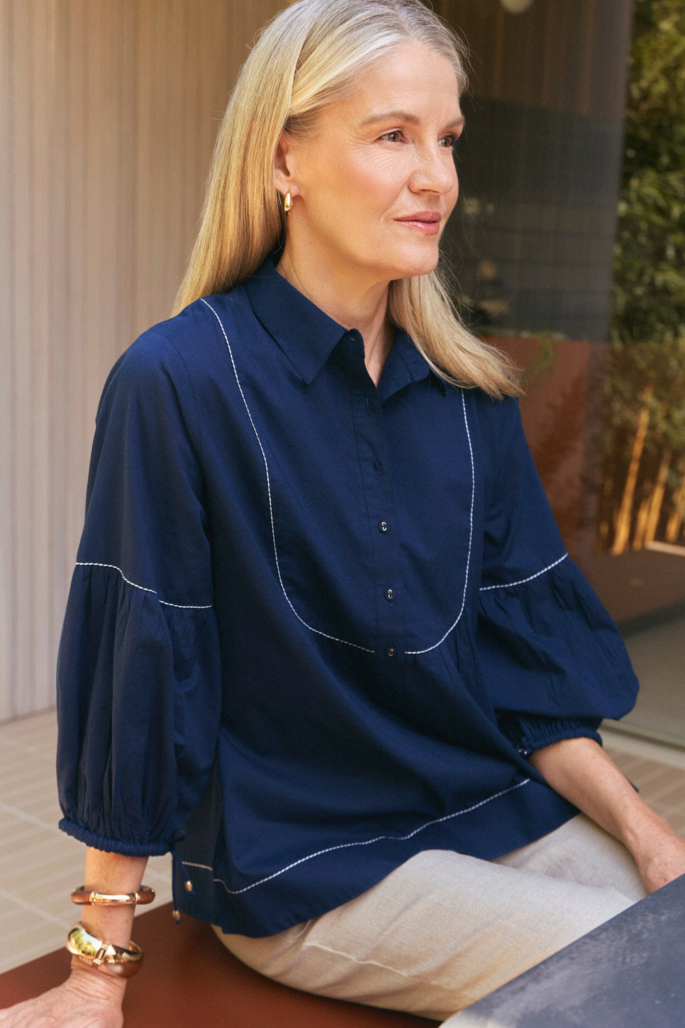 Anya Smock Blouse in Tidepool