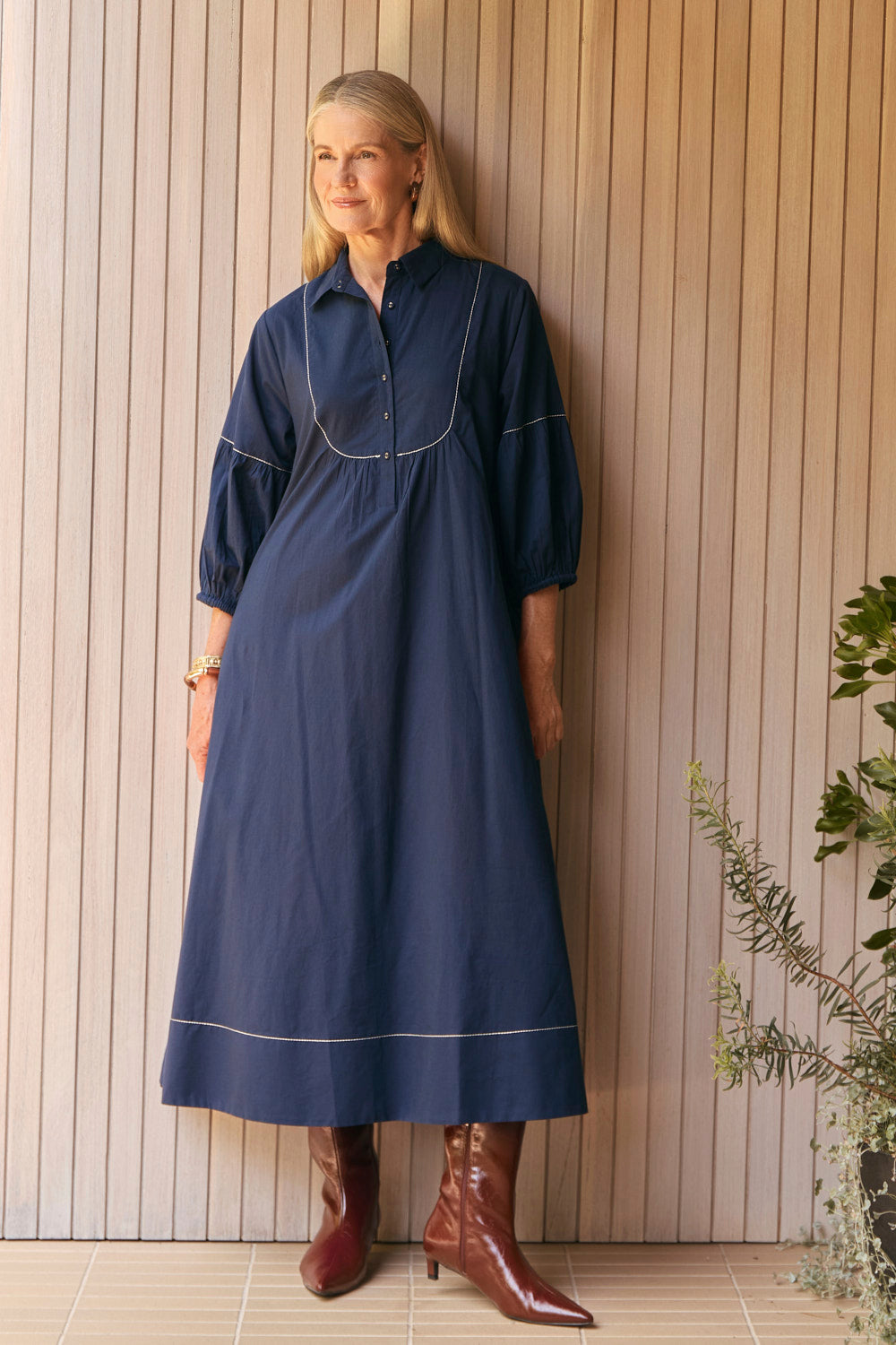 Anya Collared Smock Dress in Tidepool
