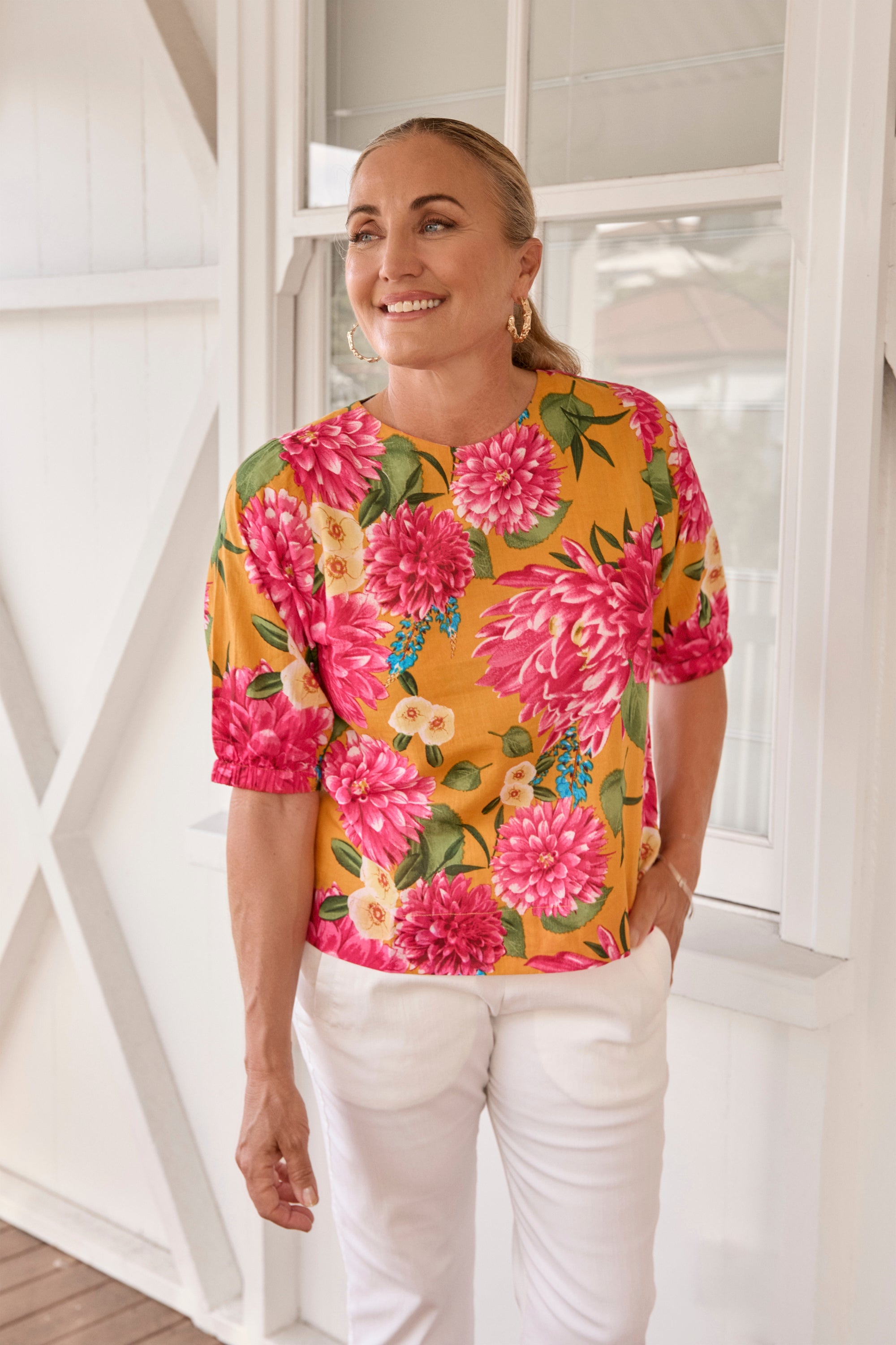 Audrey Blouse in Dreaming Dahlias