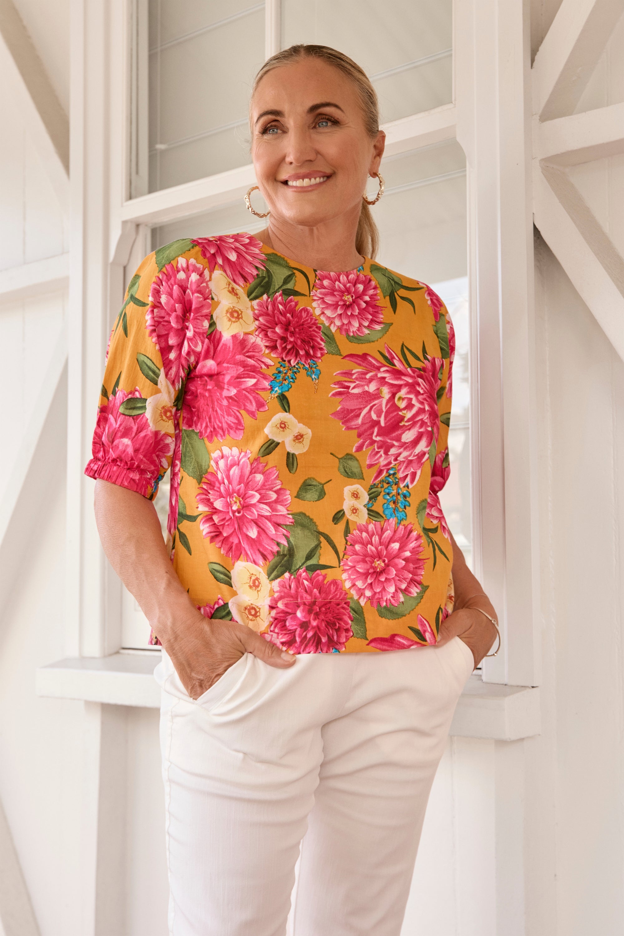 Audrey Blouse in Dreaming Dahlias