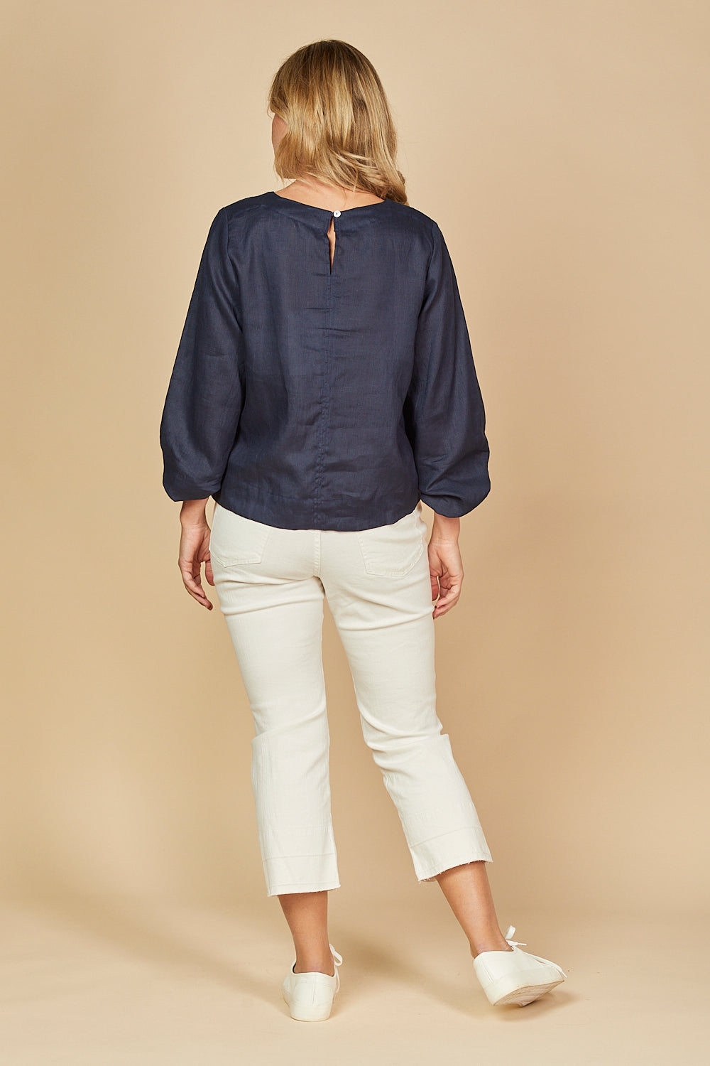 Audrey Linen Blouse in Navy